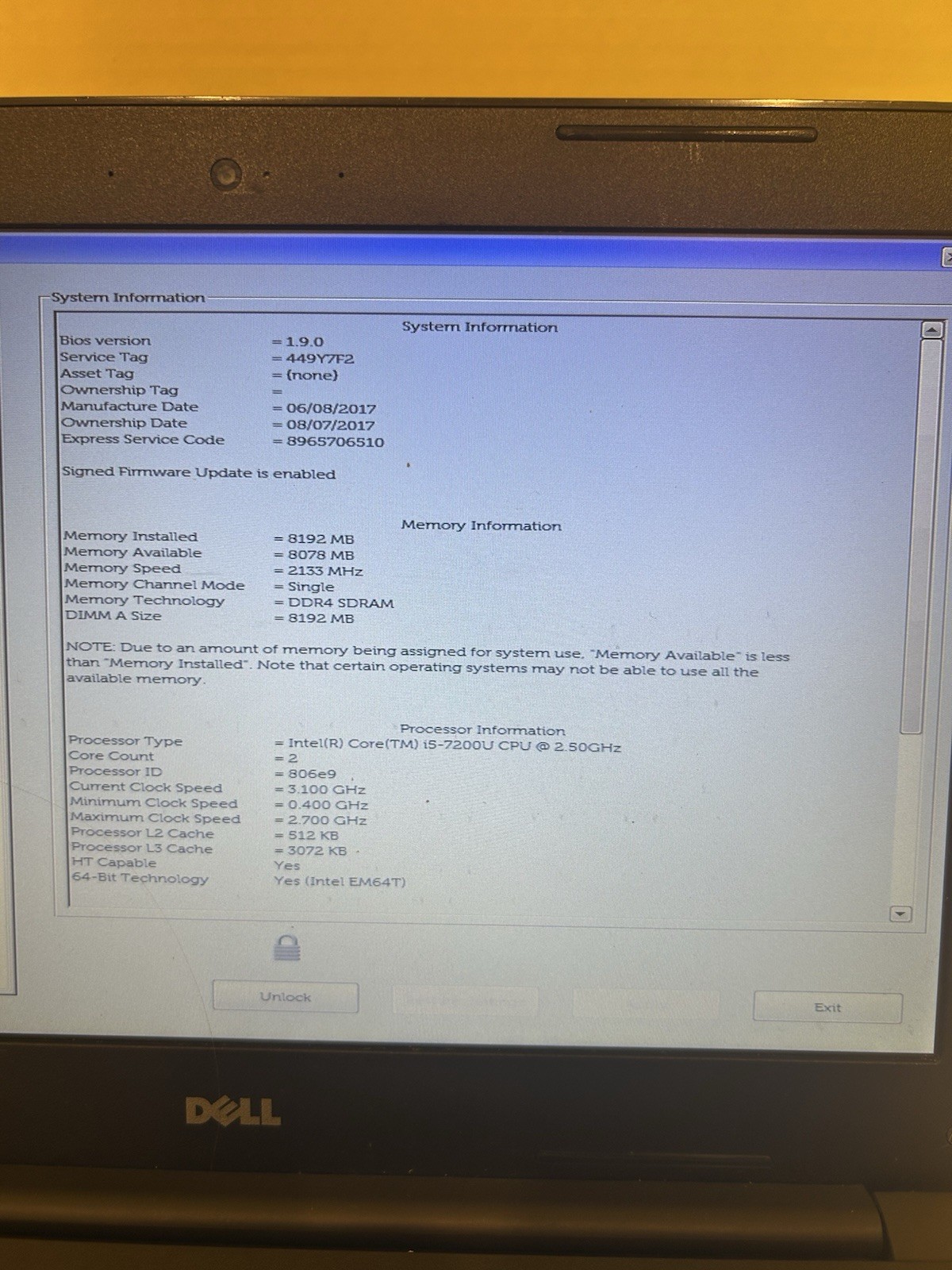 Dell Latitude 3380 Laptop i5-7200U 8GB R Boots to BIOS BIOS Unlocked F PART REPA