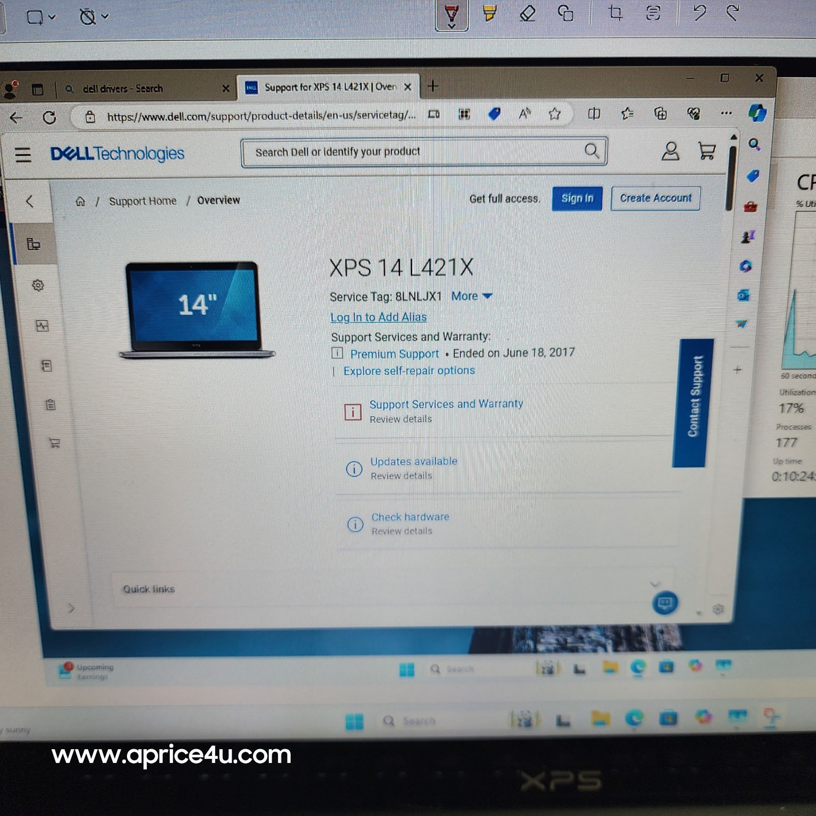 Dell XPS L421X 14″ Laptop Intel Core i5-3317U 1.70GHz NO Memory, NO HDD/OS
