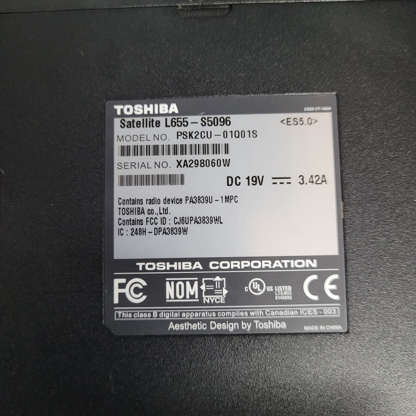 Toshiba Satellite L665-s5096 Intel Pentium P6100 @2.0 GHz 3GB RAM NO HDD
