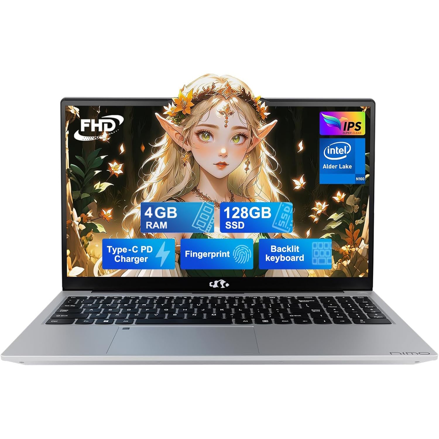 NIMO 15.6″ IPS FHD Laptop Intel Pentium Quad Core N100 4GB RAM 128GB SSD Win 11