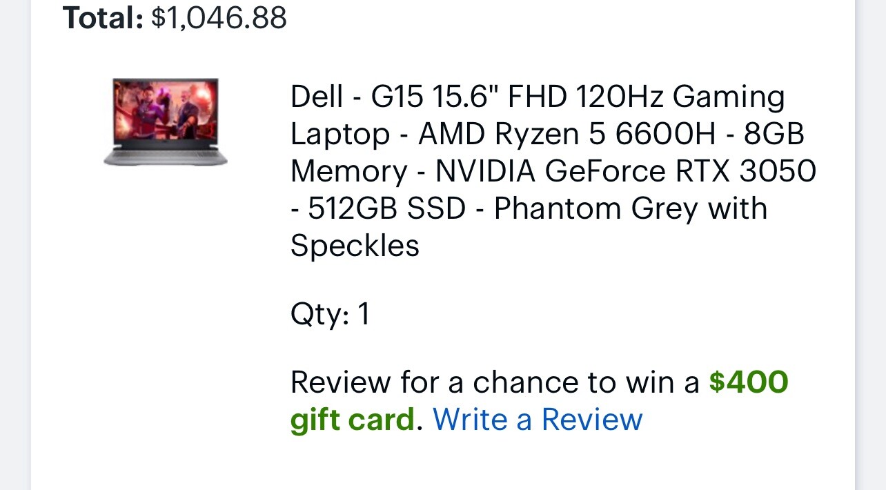 Dell G15 15.6” FHD 120Hz Gaming Laptop-AMD Ryzen 5 6600H-8GB Memory 512GB SSD
