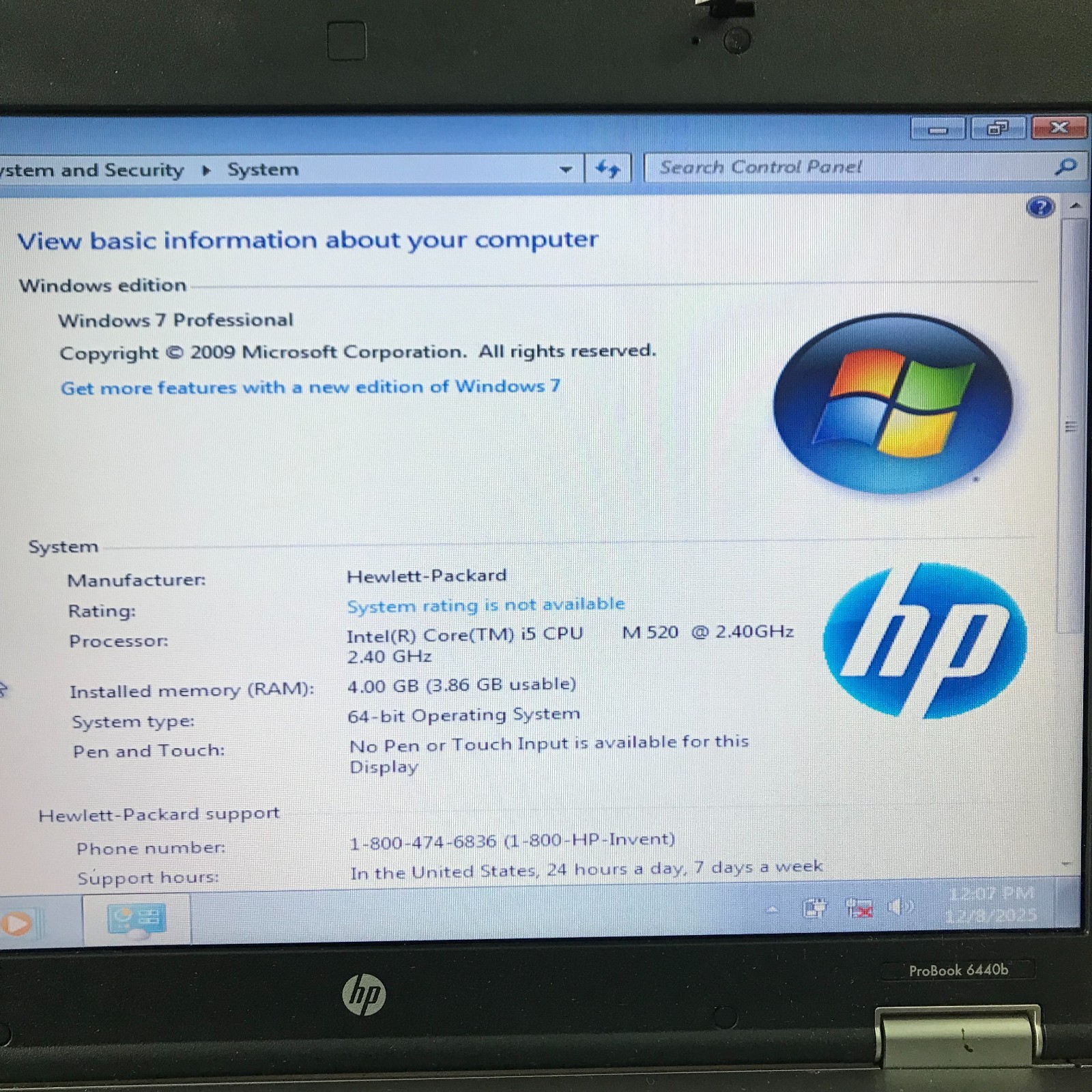 HP ProBook 6440b Retro Gaming Laptop i5-M520 2.40GHz 4GB RAM (Windows 7 Pro)