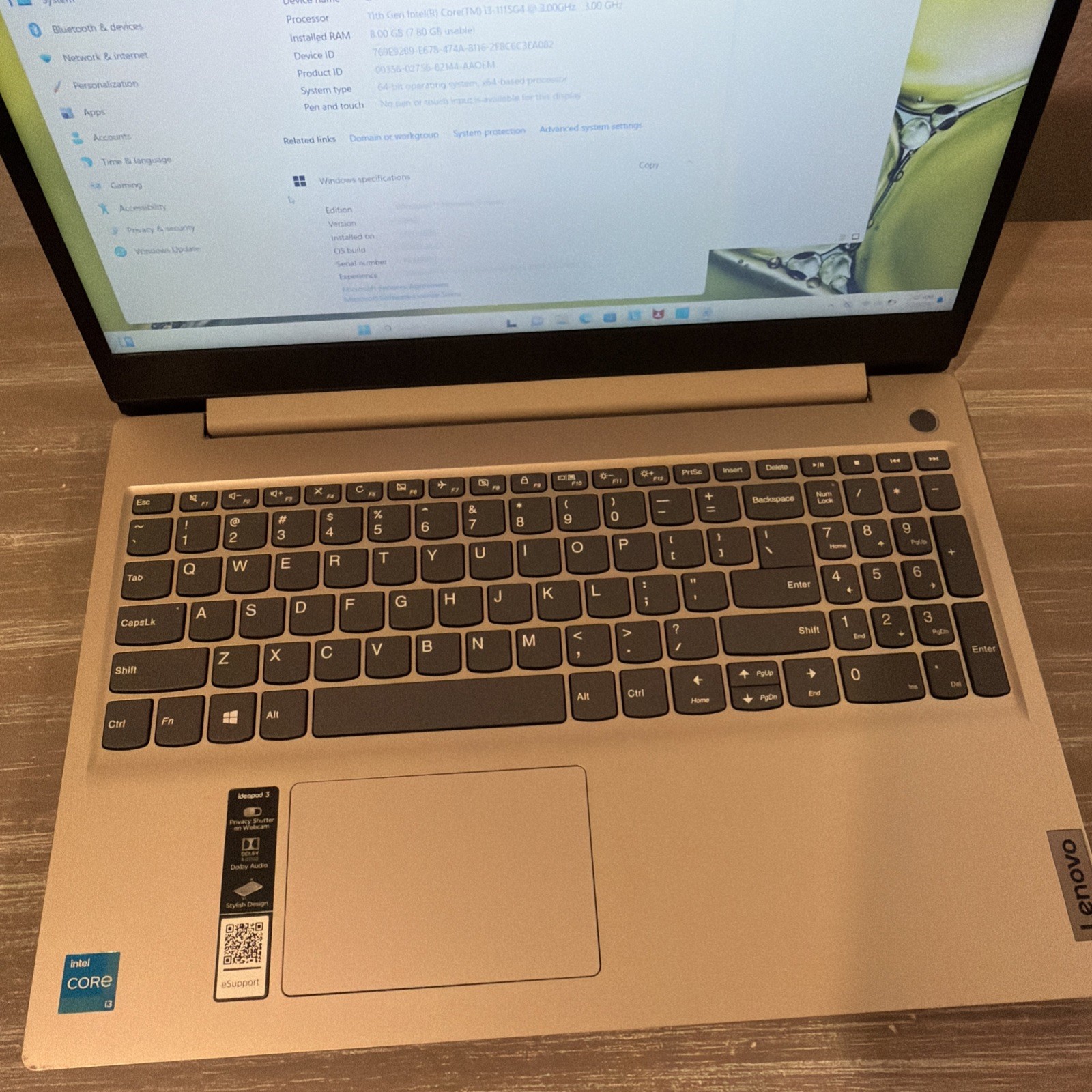 Lenovo IdeaPad 3 15ITL05 i3-1115G4 3.0GHz |8GB Ram |256GB SSD |window 11 S Mode