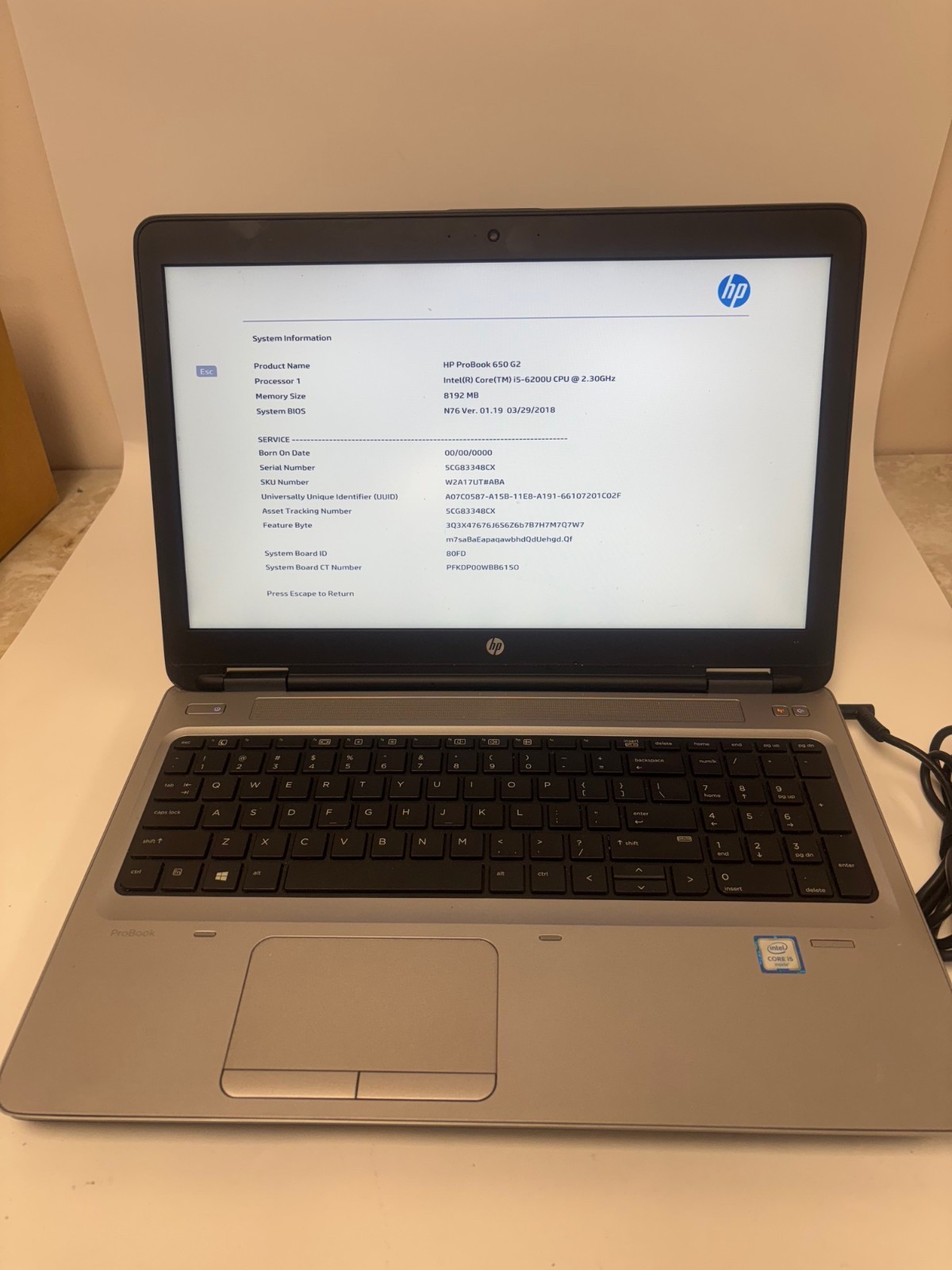 GENUINE HP Probook 650 G2 ✔ i5-6 8GB NO HDD/SSD, NO CHARGER