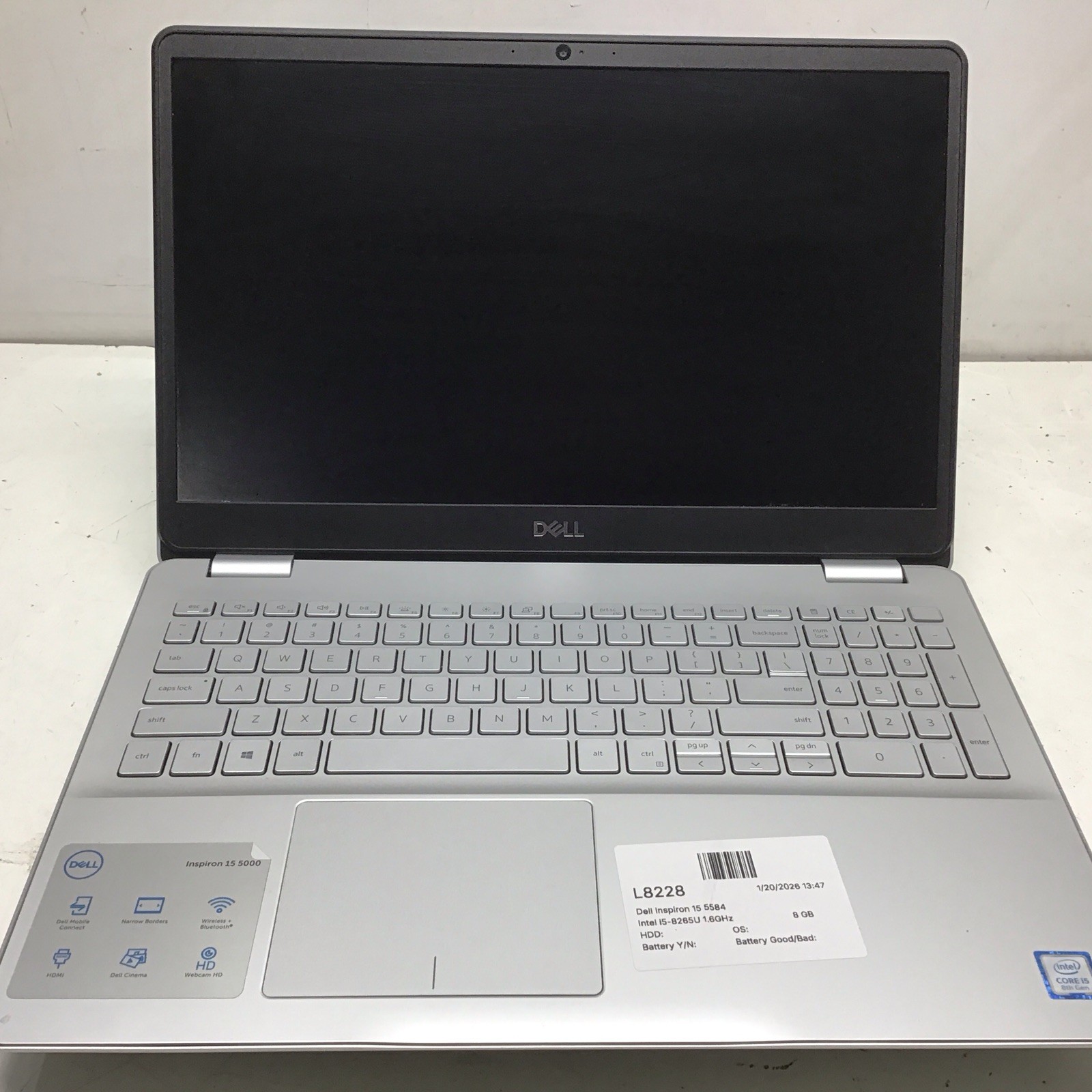 Dell Inspiron 15 5584 Intel i5-8265U 1.6GHz 8 GB NO HDD