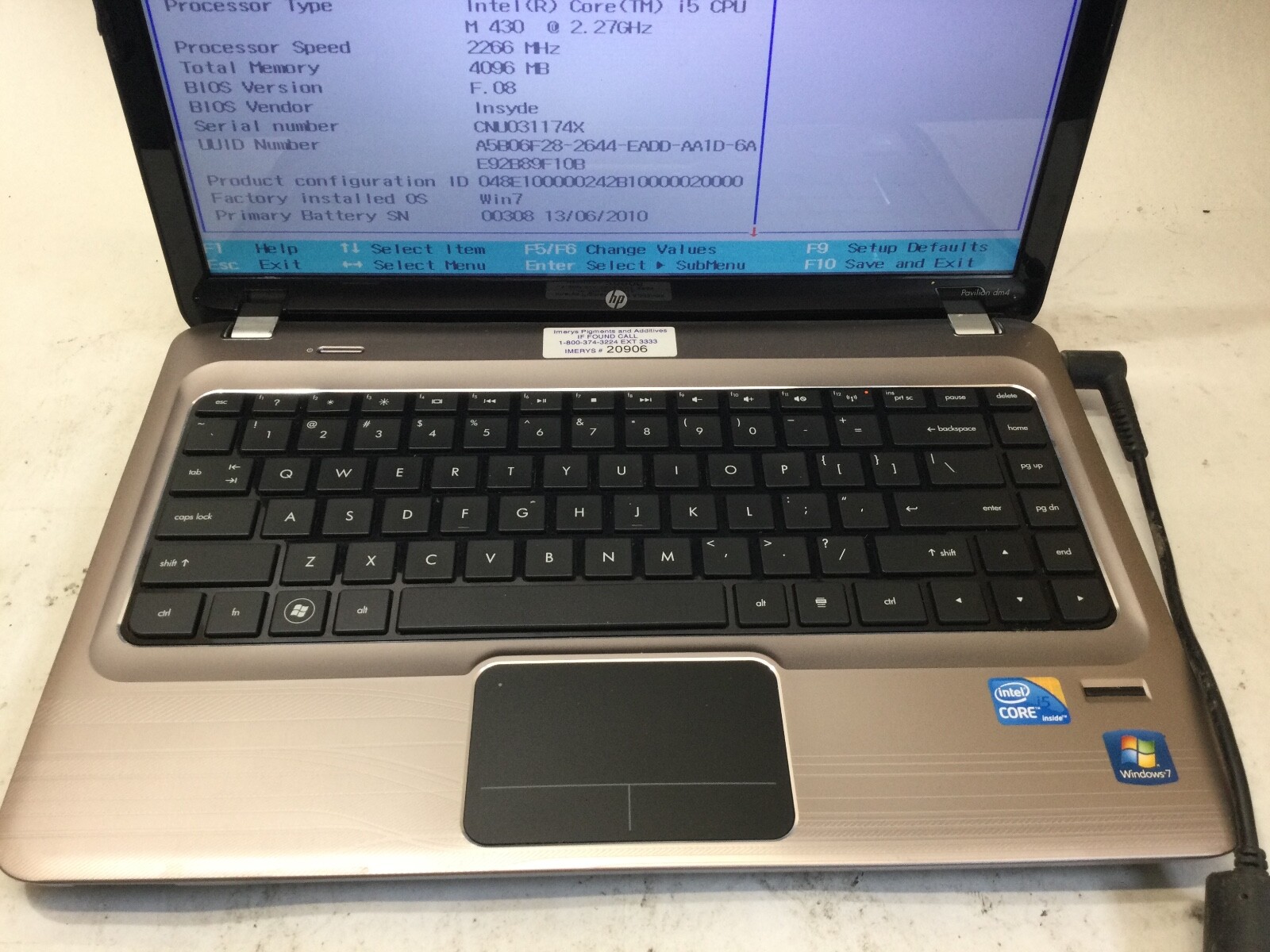 HP PAVILION DM4 NOTEBOOK – INTEL I5 M430 – 4GB RAM – BOOTS TO BIOS -READ DESC-BB