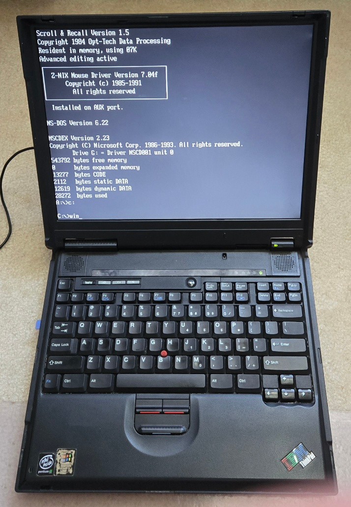 Vintage IBM Thinkpad A21m Laptop Windows 95 & DOS/Win 3.11, Floppy, Works Great