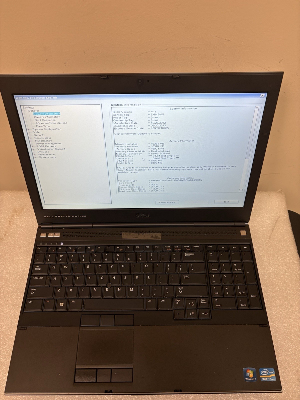 Dell Precision M4700 Intel Core i7‑3720QM 2.6GHz 16 GB RAM No HDD – Parts