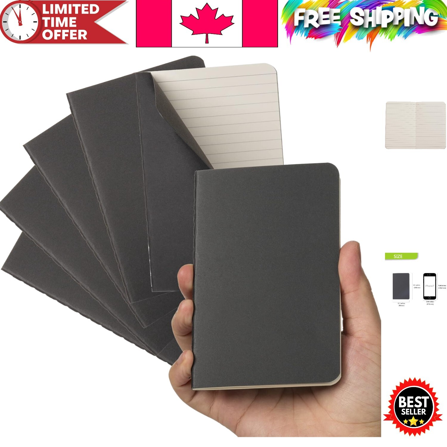 Durable Black Softcover Mini Notebooks – 6 Pack, 3.5” x 5.5” for All Uses