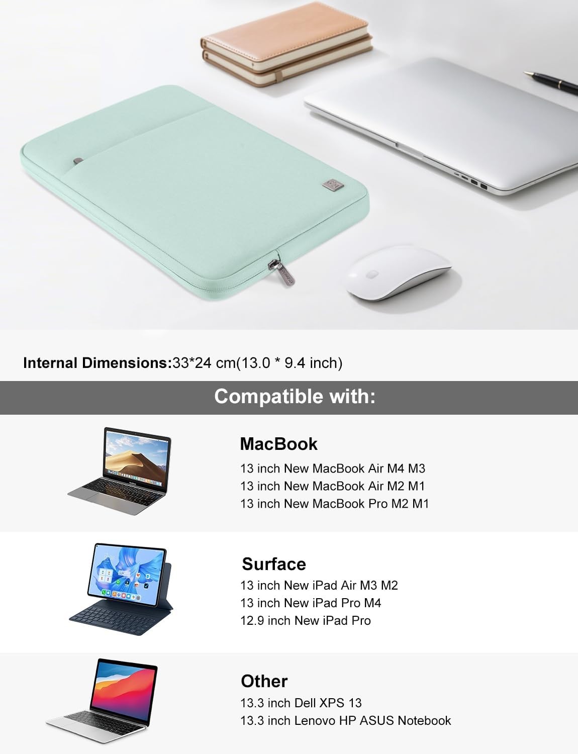 Laptop Sleeve Cover for 14 inch MacBook Pro M4/M3/M2/M1 Pro/Max 2024-2021, Mint