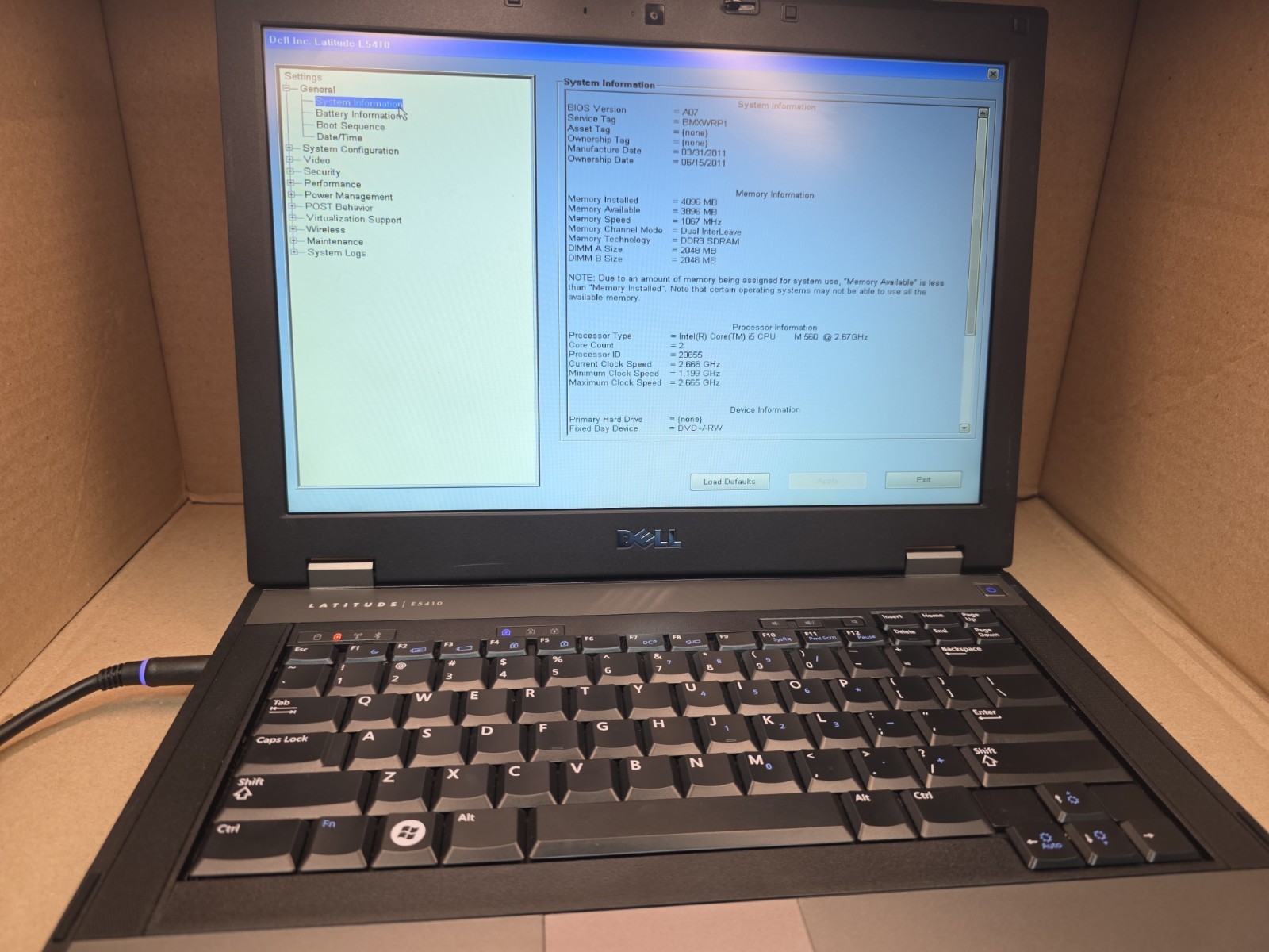 DELL LATITUDE E5410 – BOOTS TO BIOS – INTEL I5 M560 – 4 RAM – READ DESCRIP