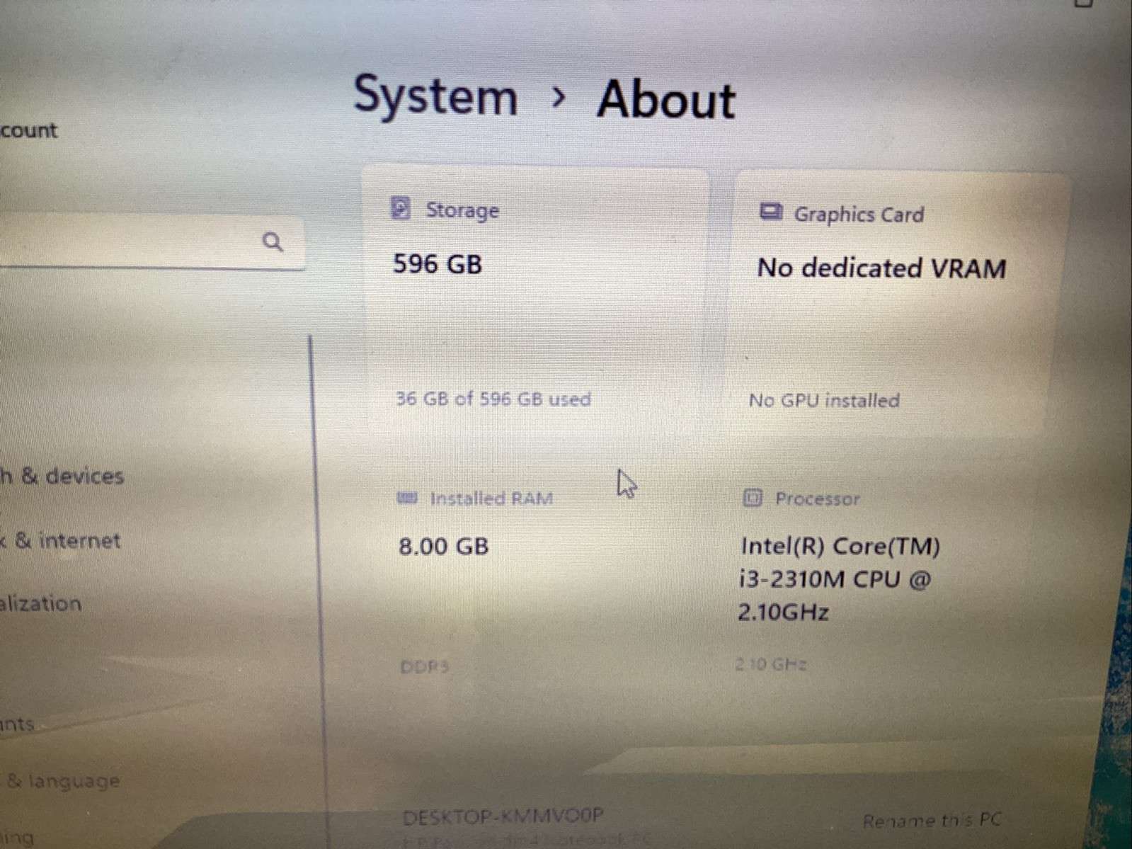 hp pavilion dm4 laptop Windows 11Pro RAM 8GB HDD 640GB CPU i3-2310M