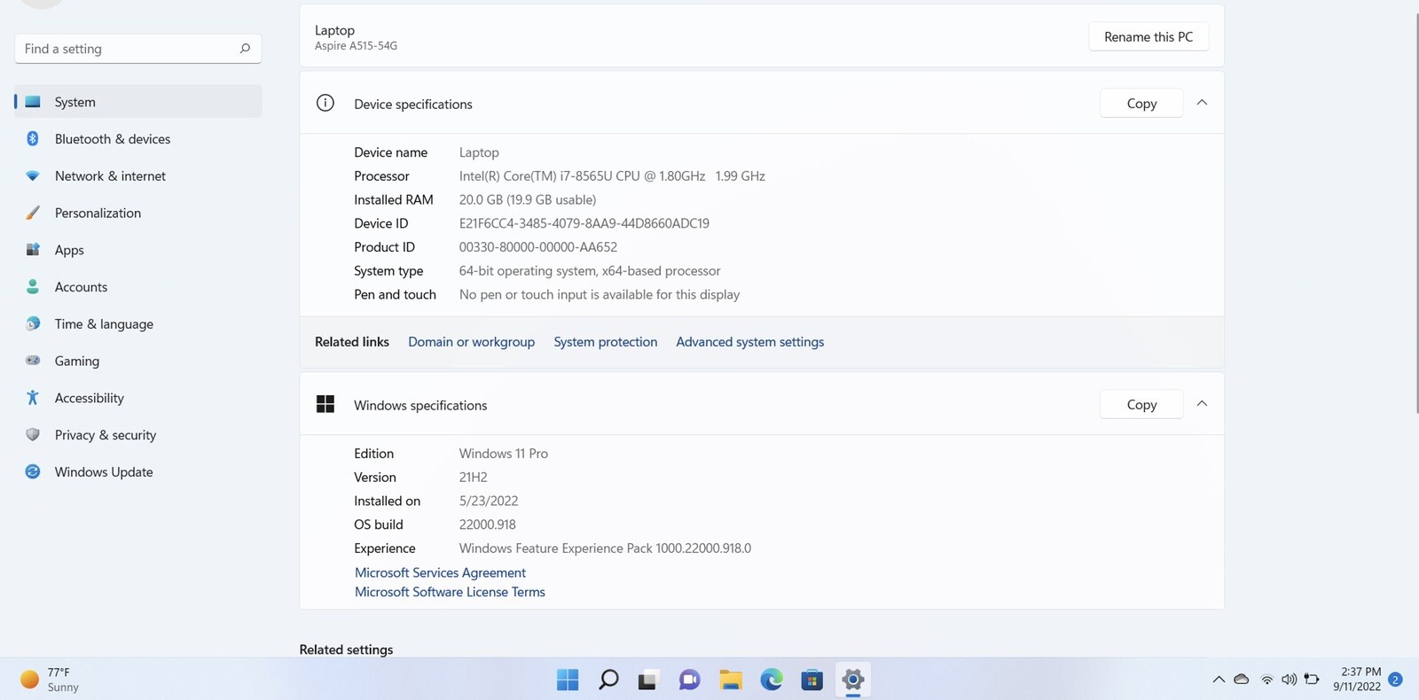 Acer Aspire 5 15.6” 4.6GHz i7-8565U 20GB 2.5TB SSD GeForce MX250 Gaming Laptop.