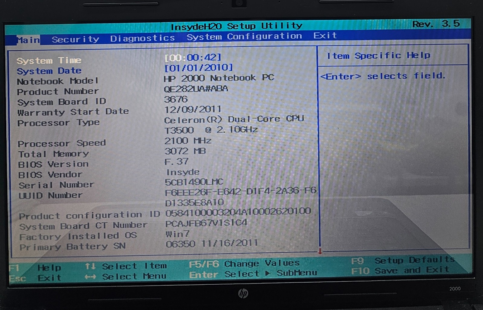 HP 2000-299WM 15.6″ Laptop Intel Celeron Dual Core T3500 3GB Ram NO HD/OS (FL)