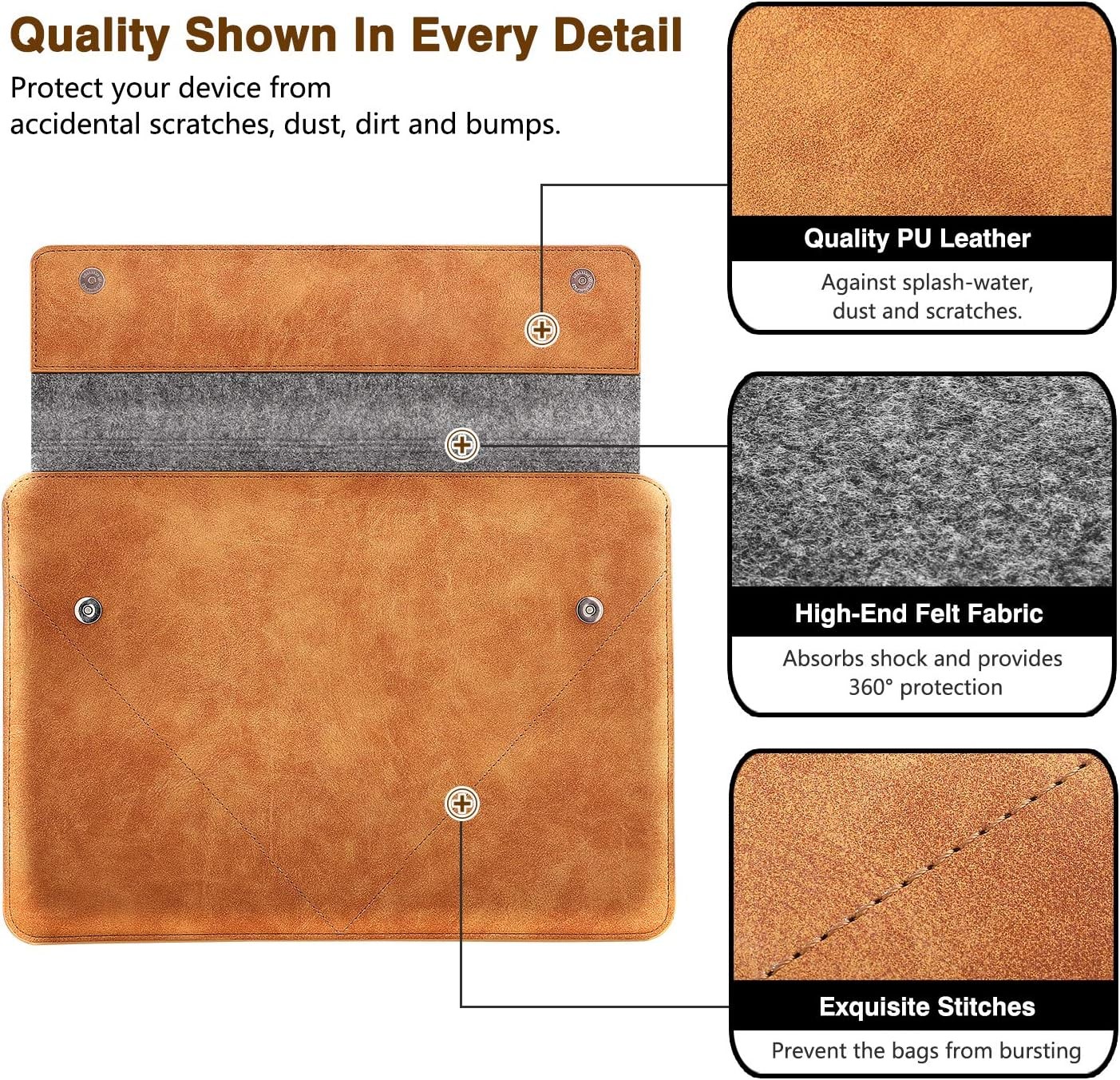 Laptop Sleeve for 13-13.3 Inch MacBook Pro/Air M2/M1, iPad Pro 13, Surface Pro 9