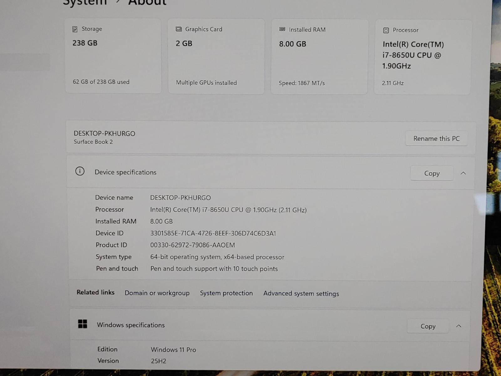 Microsoft Surface Book 2 13.5″ i7-8650U 8GB 256GB SSD Win11Pro GTX1050 *NO A/C*