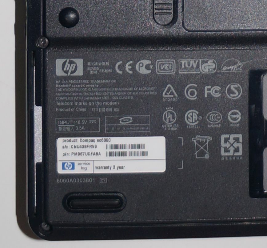 HP COMPAQ NC6000 LAPTOP 1.60 GHz 1GB FOR PARTS AS IS