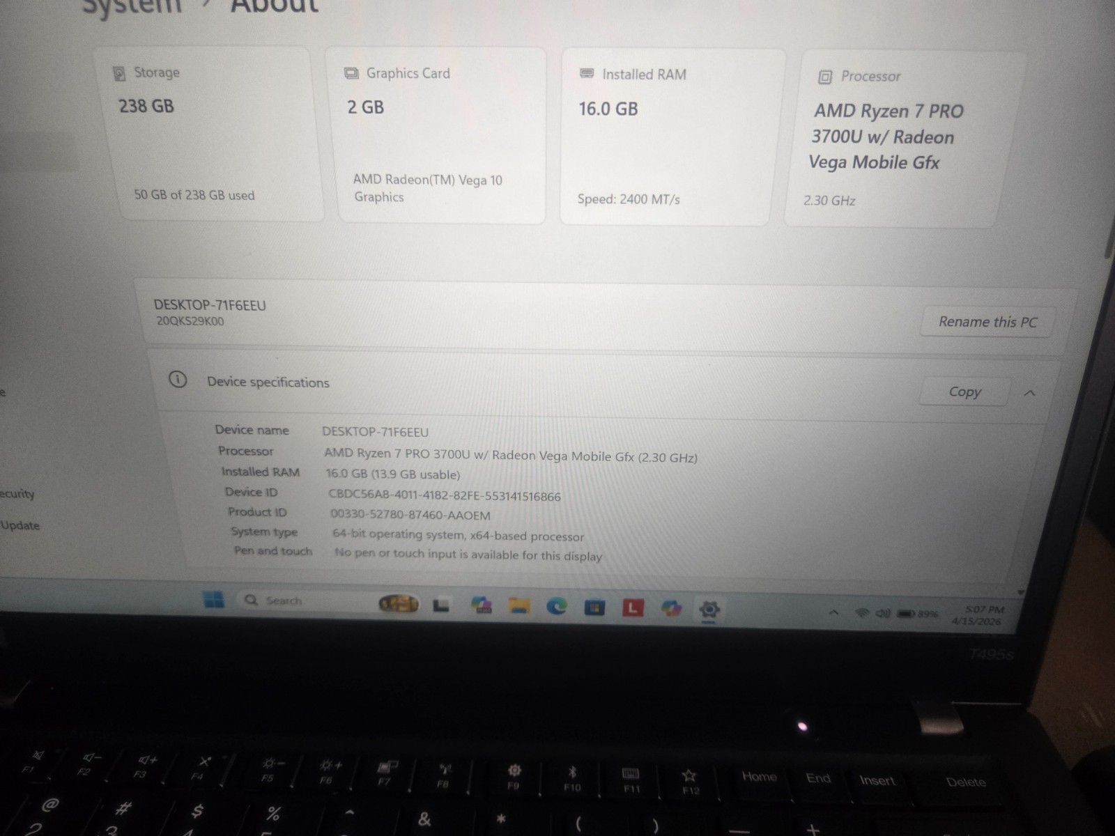 Lenovo ThinkPad 14″ AMD Ryzen 7 16GB RAM Win 11