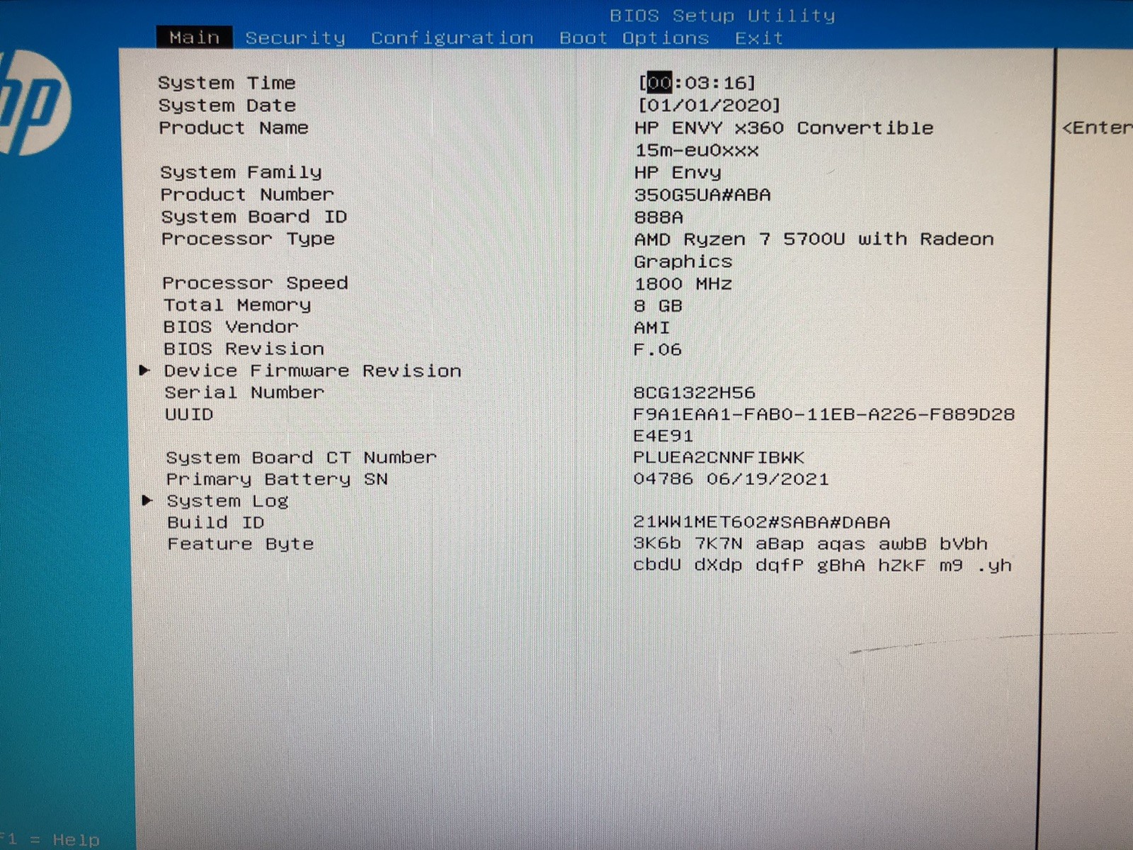 HP Envy x360, AMD Ryzen 7 5700U @1.80Ghz, 8GB RAM, NO SSD/OS, FOR PARTS