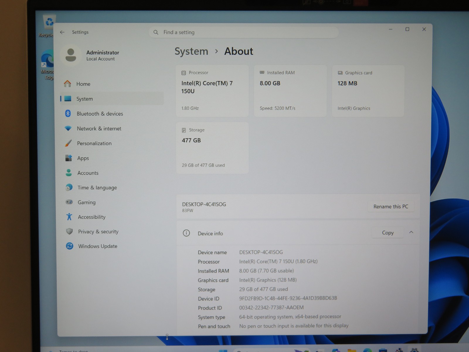 Ideapad Slim 5 16IRU9 16in Intel Core 7 150U 1.8GHz 8GB RAM 512GB SSD