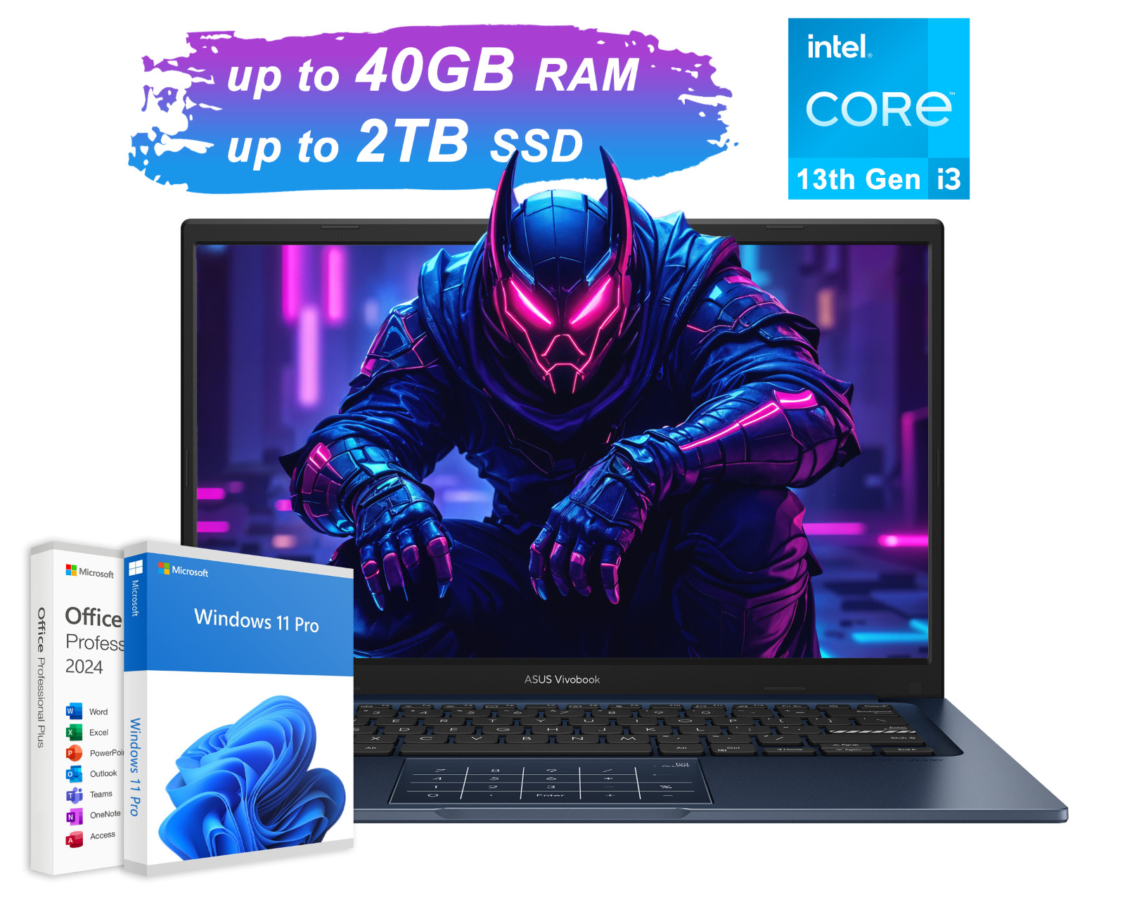 2026 ASUS Vivobook 14″ FHD Laptop, 6-Core Intel i3 Up to 40GB RAM 2TB SSD WinPro