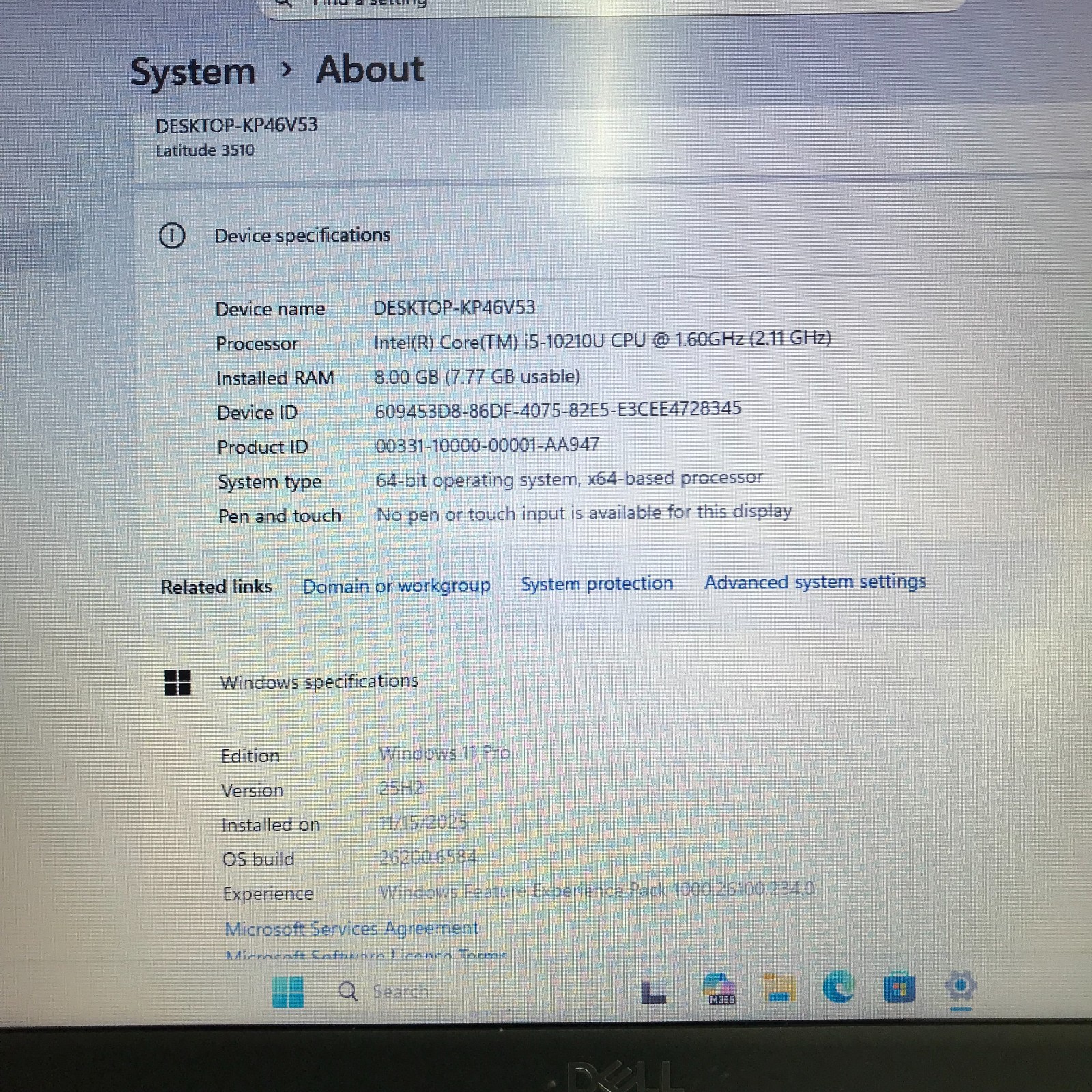 Dell Latitude 3510 Laptop i5-10210U 1.60GHz 8GB RAM 256GB SSD (Windows 11 Pro)