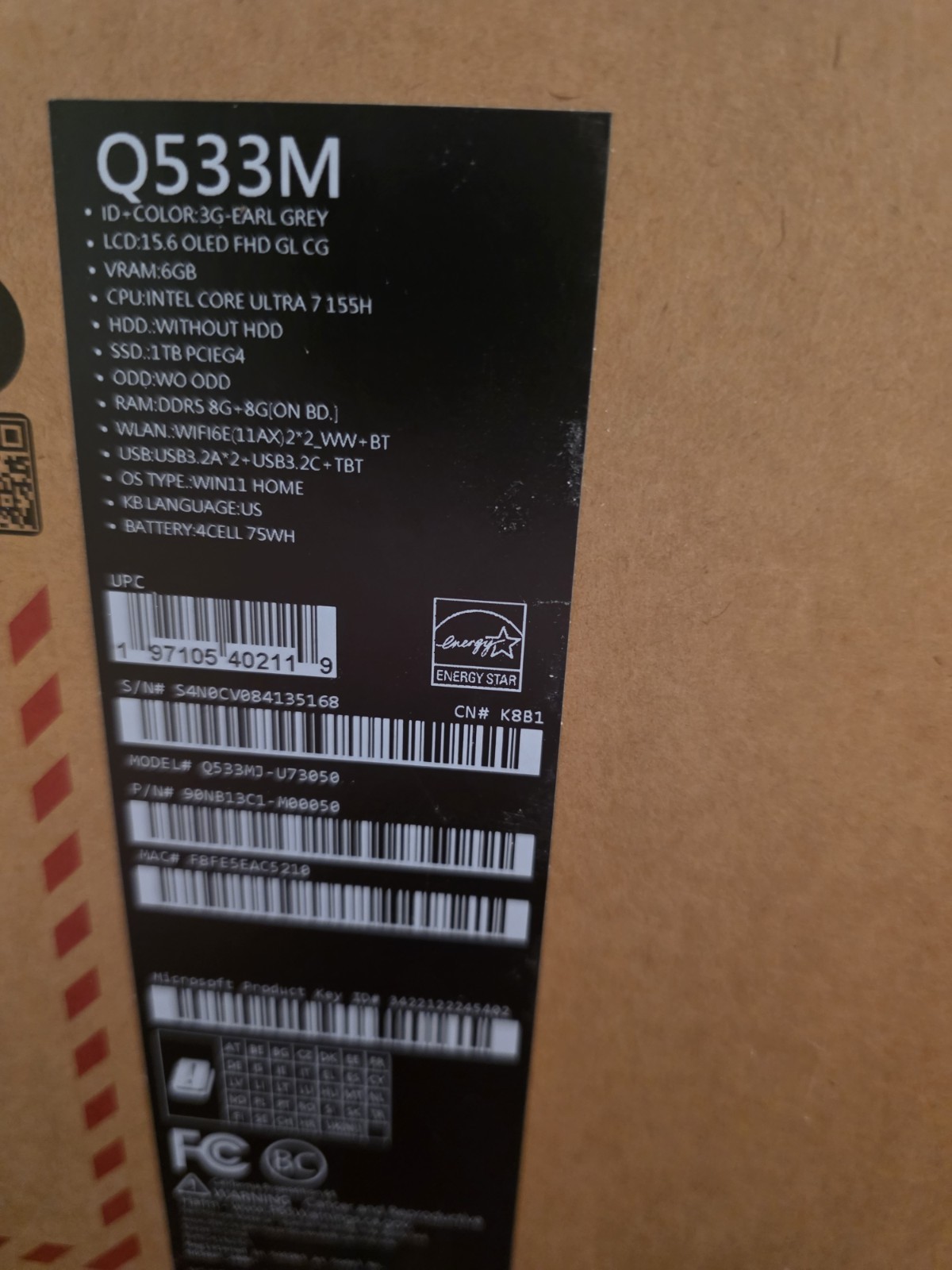 ASUS 15.6 OLED Q533M Intel Ultra 7, 16GB DDR5, Nvidia RTX 3050 6Gb, 1TB SSD
