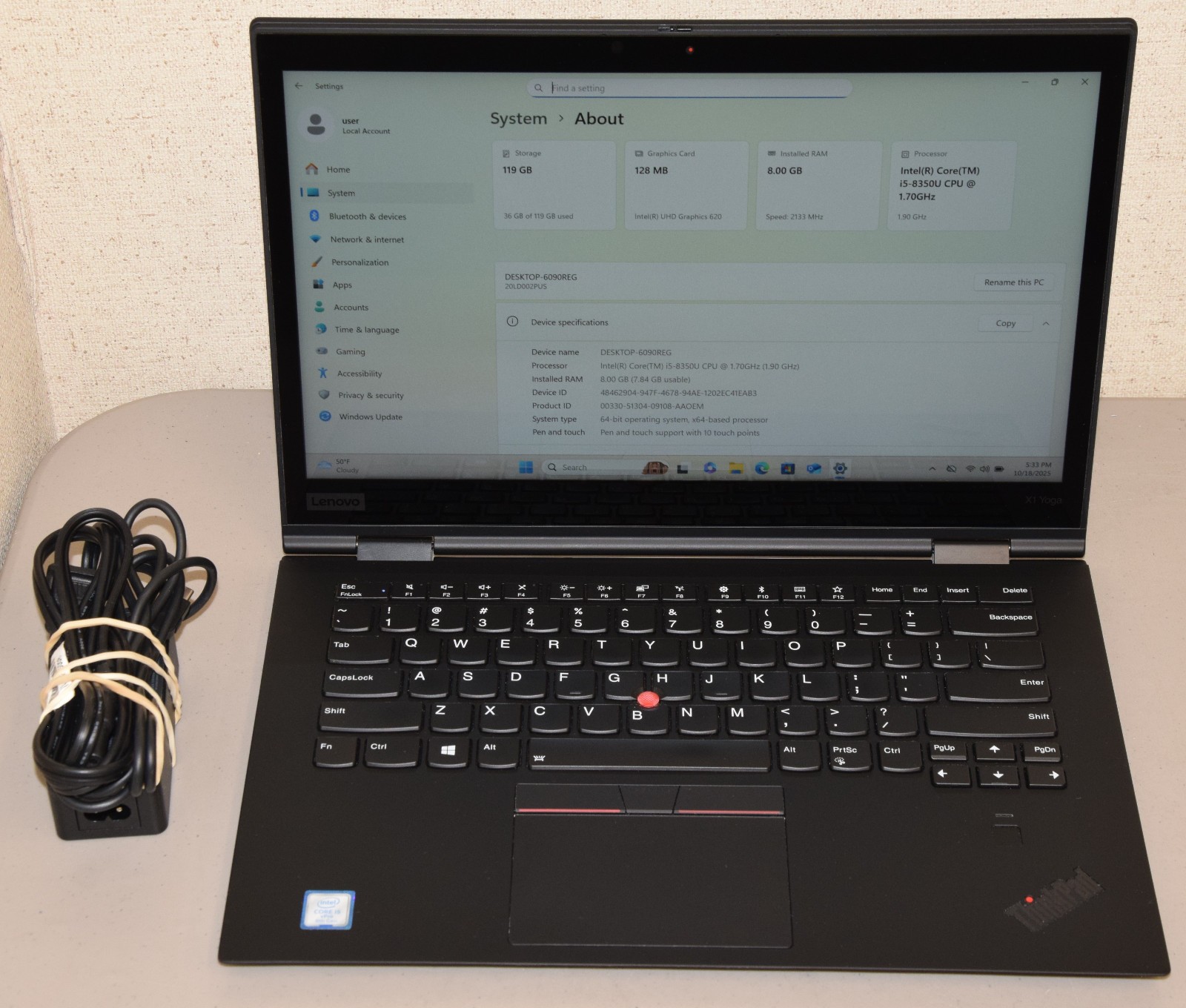 Lenovo X1 Yoga 3rd Gen 14″ 1080P Touchscreen i5-8350U 1.7GHz 8GB 128GB SSD