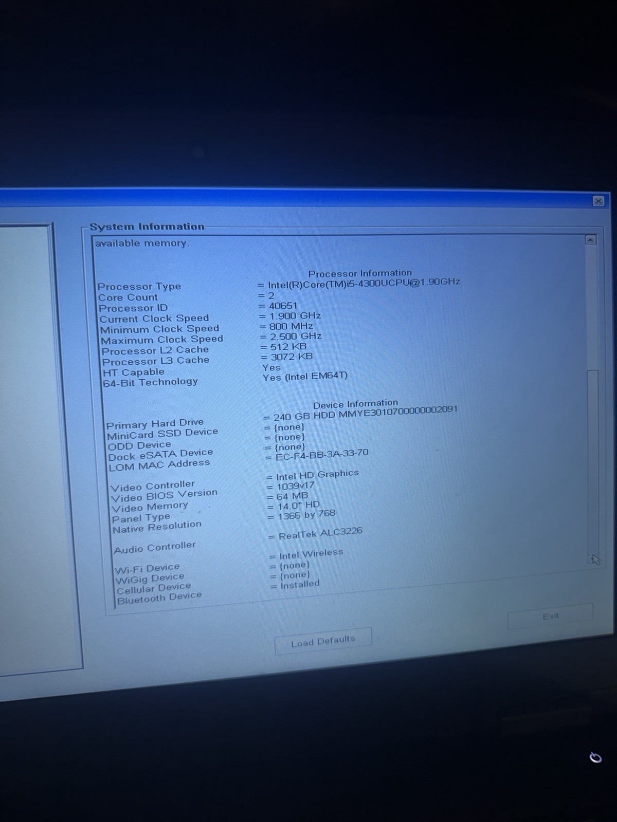 Dell Latitude E5440 14in i5-4300U 8GB 240GB HDD Windows Bluetooth Charger