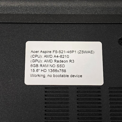 Acer Aspire F5-521-46P1 Laptop – AMD A4-6210, Radeon R3, 6GB RAM