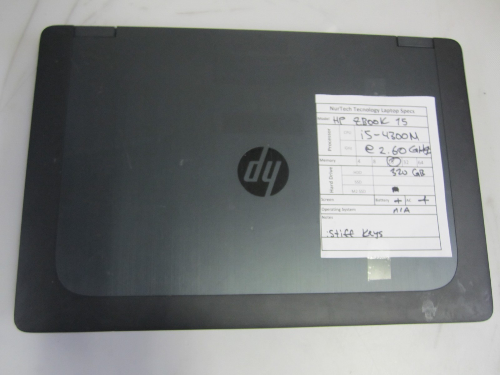 HP ZBook 15 i5-4300M 2.6GHz 16GB 320GB Laptop + AC NO OS READ