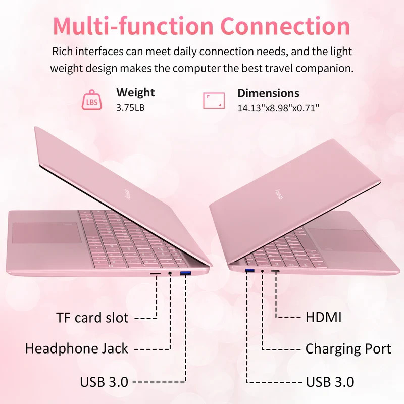 Auusda 15.6″/14.1″ Pink Intel 16GB 512GB Win11/10/Linux/Android/GoogleTV Office*