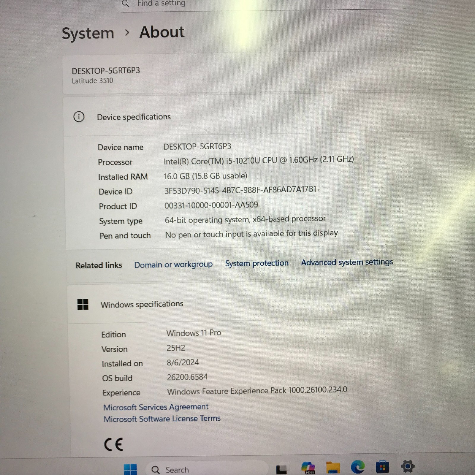 Dell Latitude 3510 Laptop i5-10210U 1.60GHz 16GB RAM 256GB SSD (Windows 11 Pro)