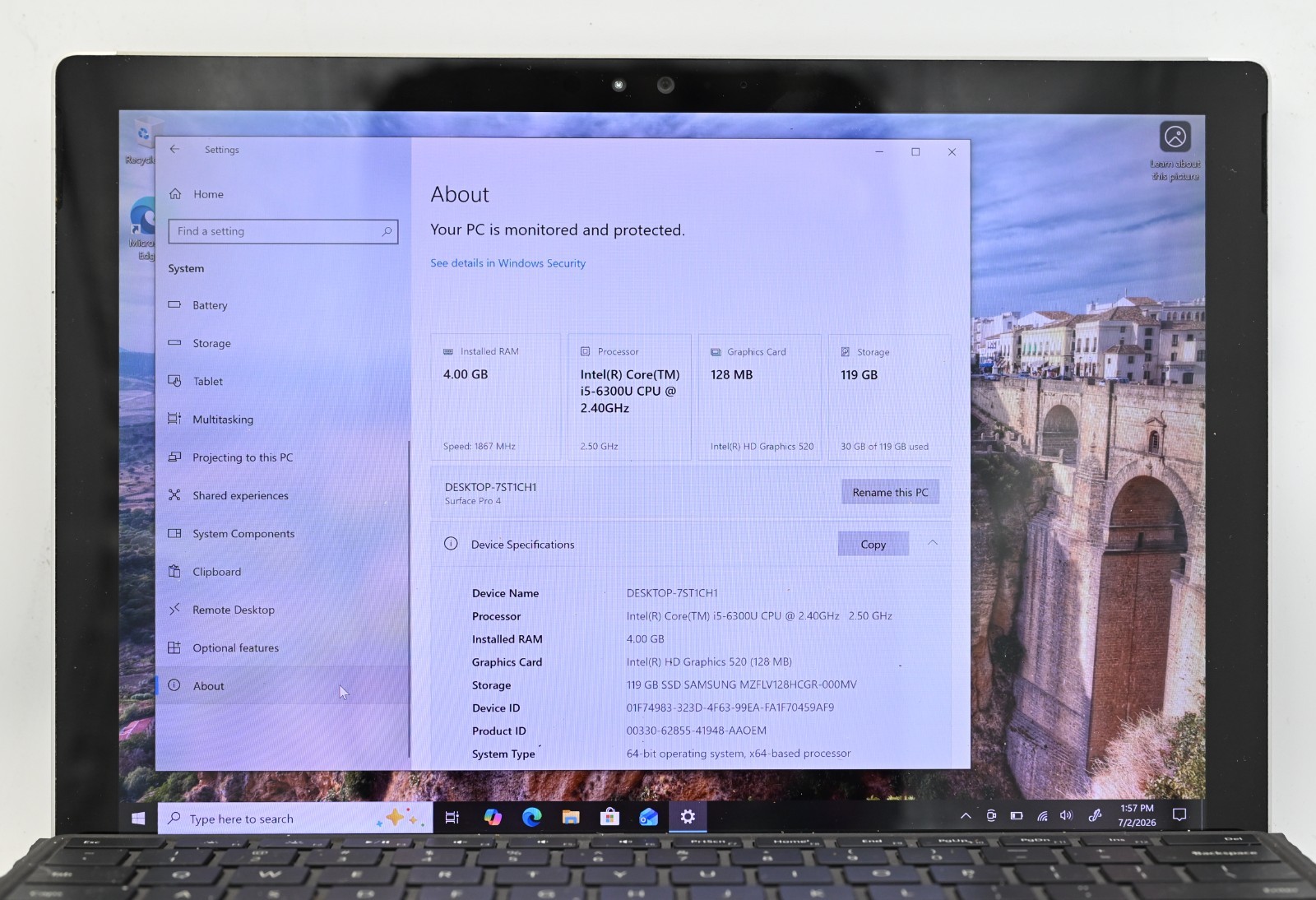 Microsoft Surface Pro 4 i5-6300 2.4GHz 4GB RAM 128GB SSD BH: 46.8%