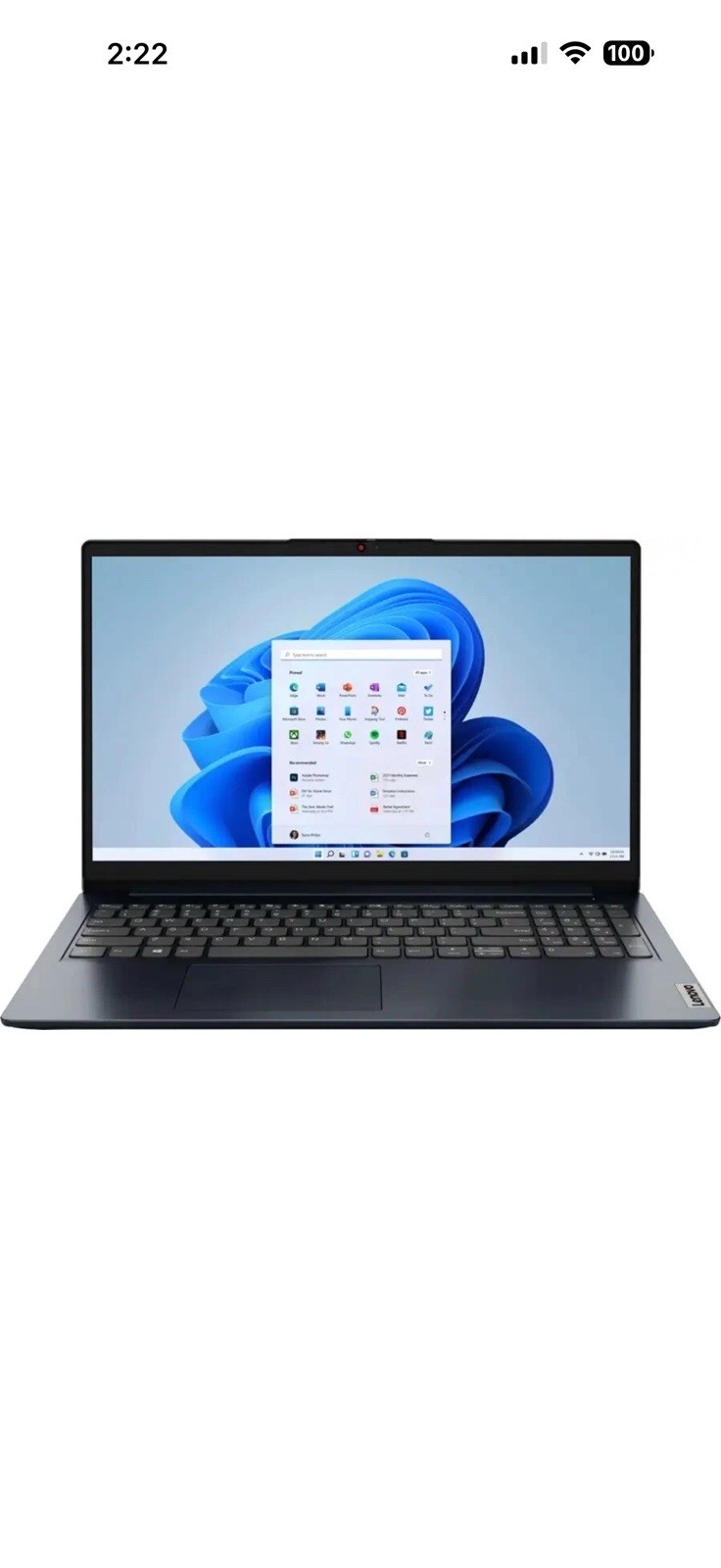 New Lenovo IdeaPad 1 15.6″ FHD Laptop – AMD Ryzen 3, 4GB, 128GB SSD – Abyss Blue