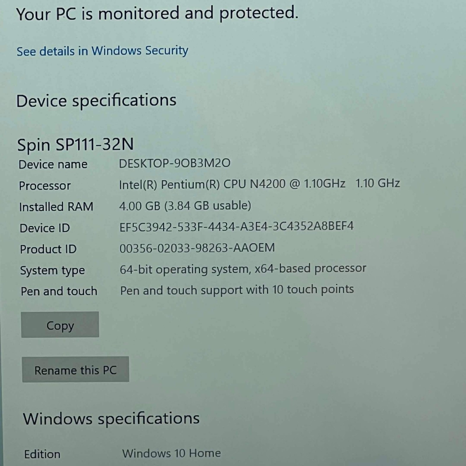 Broken Acer Spin 1 N17H2 11.6″ Celeron N4200 1.1GHz 4GB RAM 64GB SSD (Bezel)