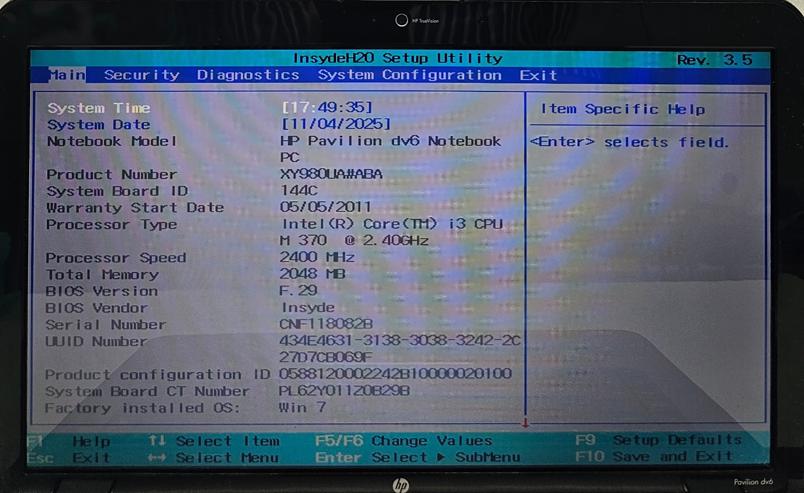 HP Pavilion DV6-3225DX 15.6″ Laptop Intel Core i3-370M 2GB Ram NO HD/OS (FL)