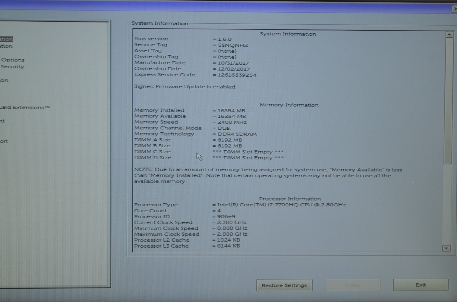 Dell Precision 7520 i7-7700HQ 2.8GHz 16GB Ram No HDD Pro Quadro M1200 “Ex” Batt