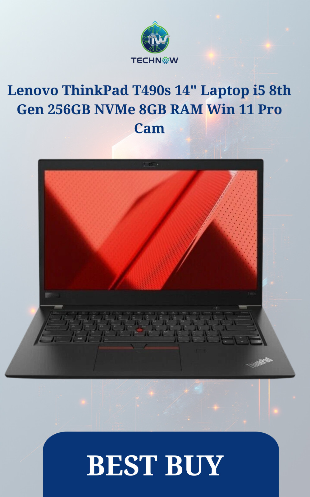 Lenovo ThinkPad T490s 14″ Laptop i5 8th Gen 256GB NVMe 8GB RAM Win 11 Pro Cam