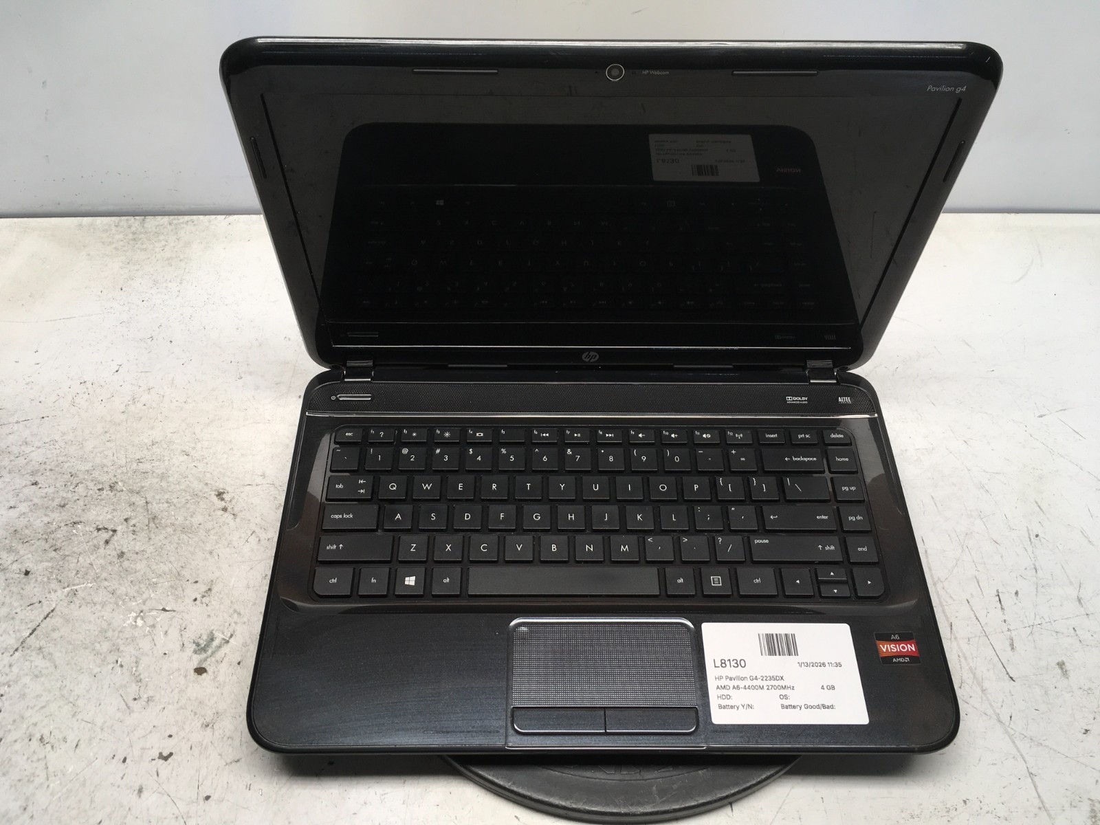 HP Pavilion G4-2235DX AMD A6-4400M 2700MHz 4 GB NO HDD