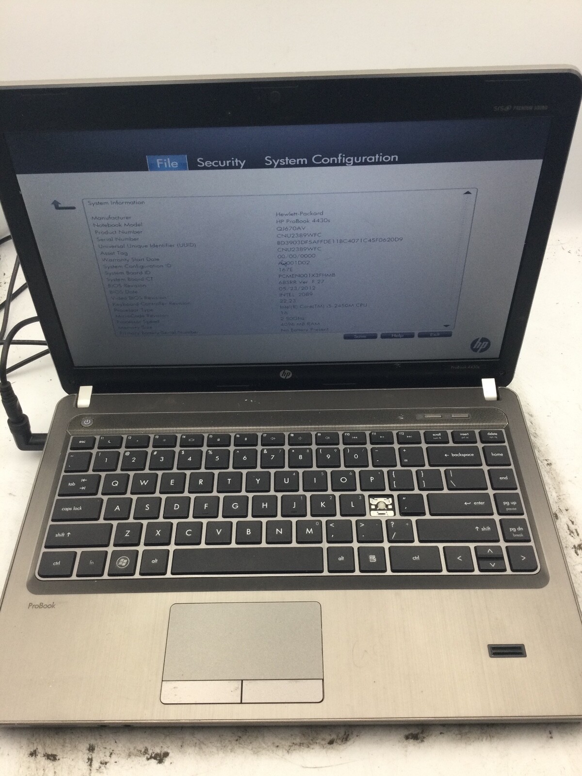 HP PROBOOK 4430s – BOOTS TO BIOS – INTEL I5 2450M – 4GB RAM -READ DESCRIPTION-BB