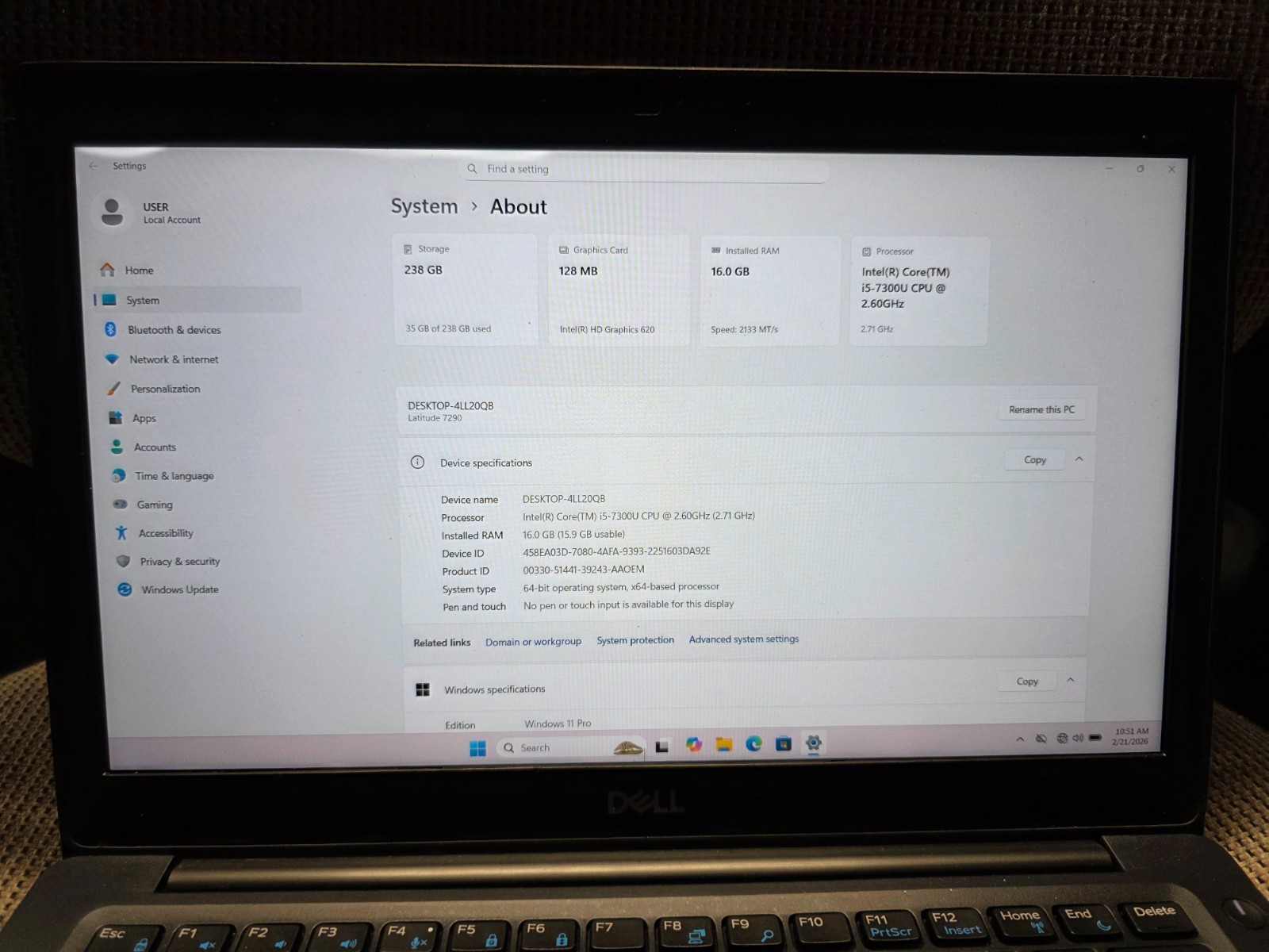 Dell Latitude 7290 12.5″ i5 7300u 2.6GHz 256GB SSD 8GB Win 11 Pro / a/c adapter