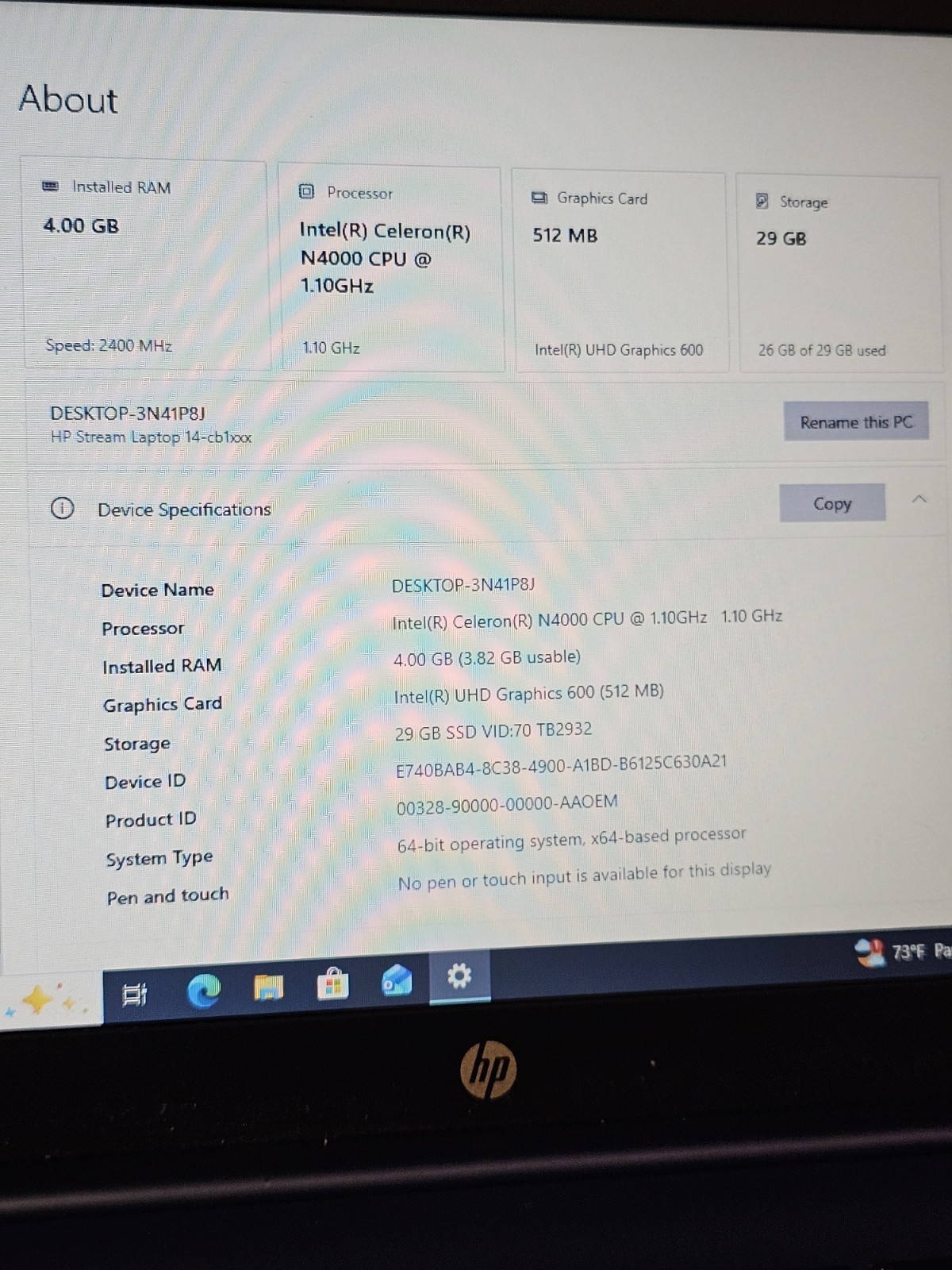 HP ‎14-CB1xxx Stream 14″ (64GB, Intel Celeron N4000, 1.1 GHz, 4GB) Laptop-…