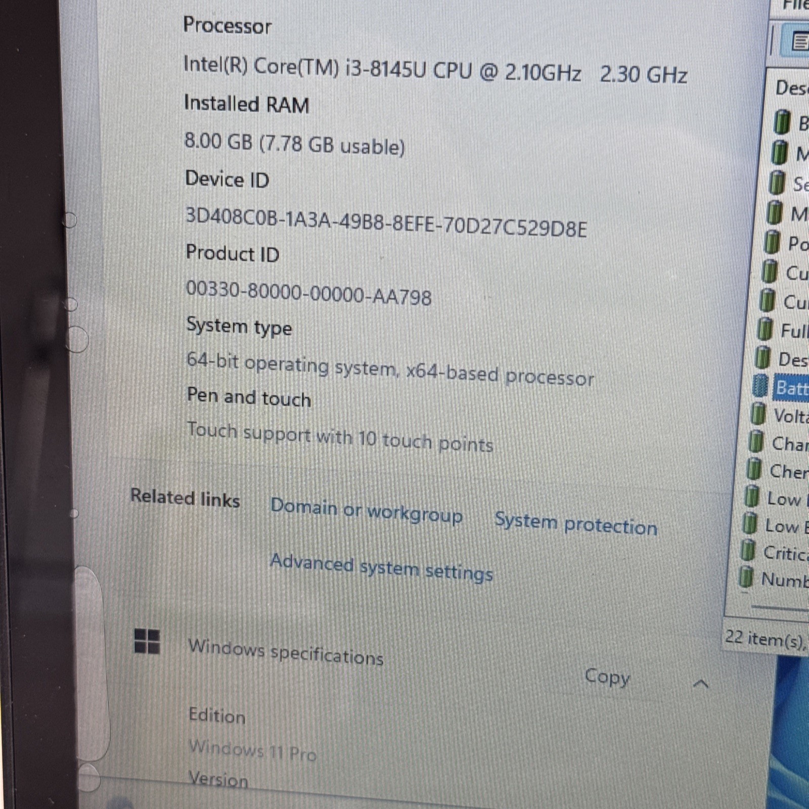 Dell Inspiron 5481 Intel Core i3-8145U @2.3GHz 8GB Ram 256GB SSD Touch W11P