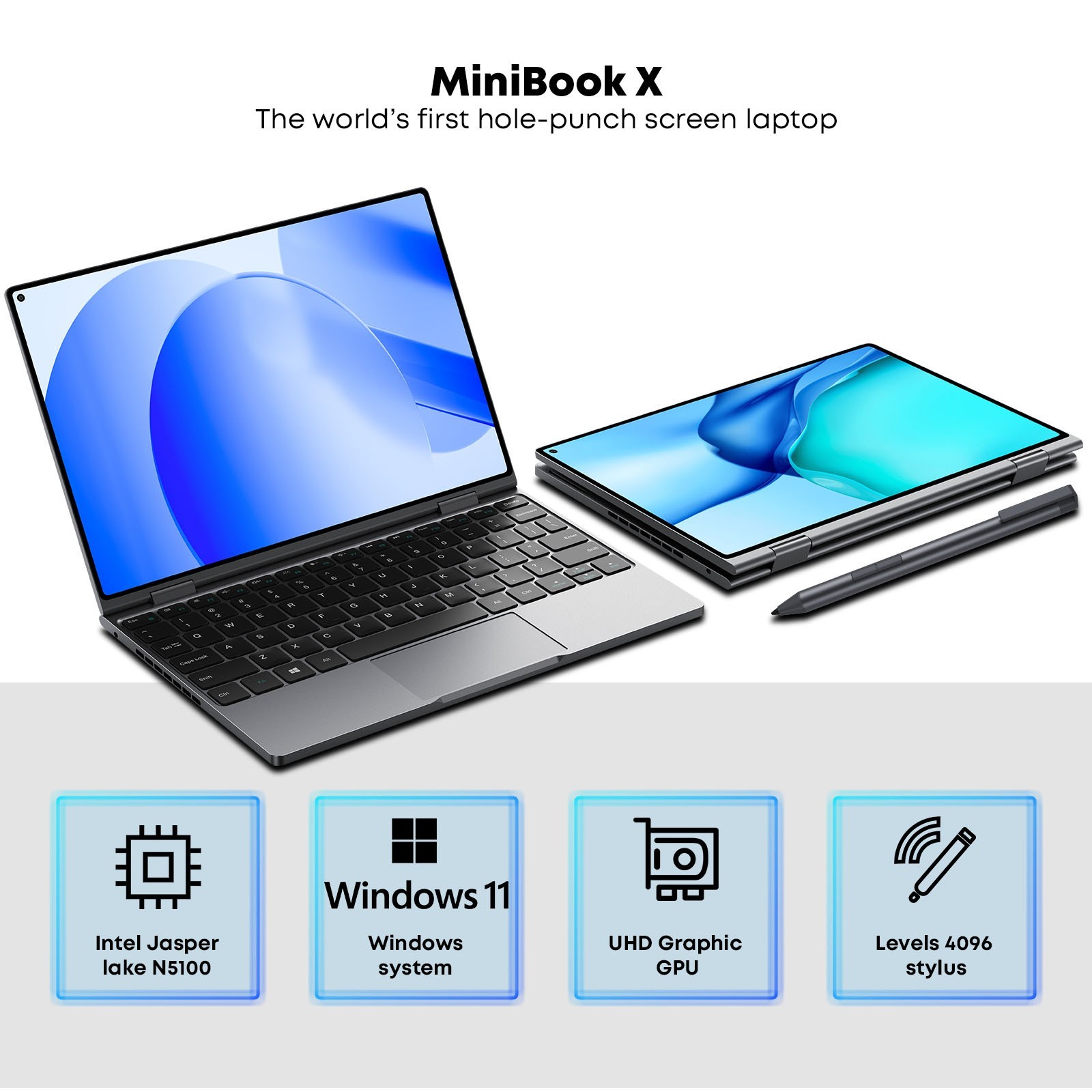 CHUWI 10.51” MiniBook X Windows 11 Laptop LPDDR5 12GB 512GB SSD Intel N5100