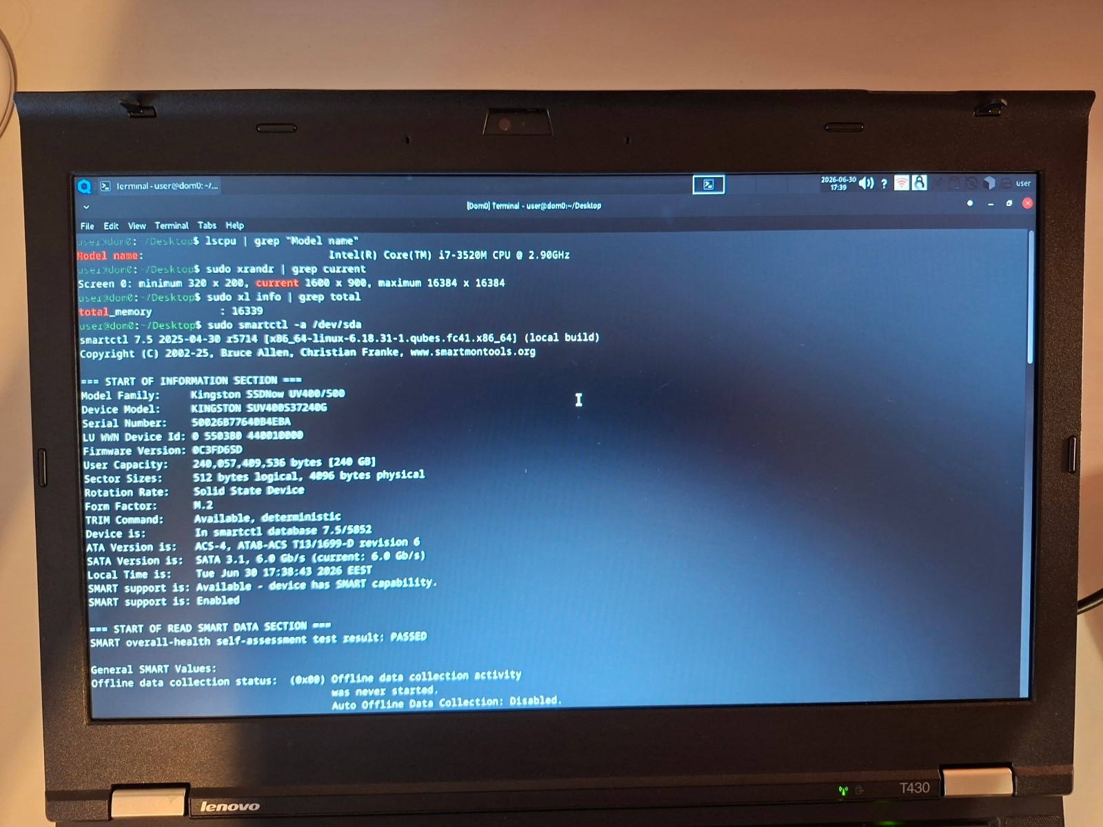 ThinkPad T430 i7 | Heads / Libreboot Qubes OS | 1600×900 | 16GB RAM | 240GB SSD