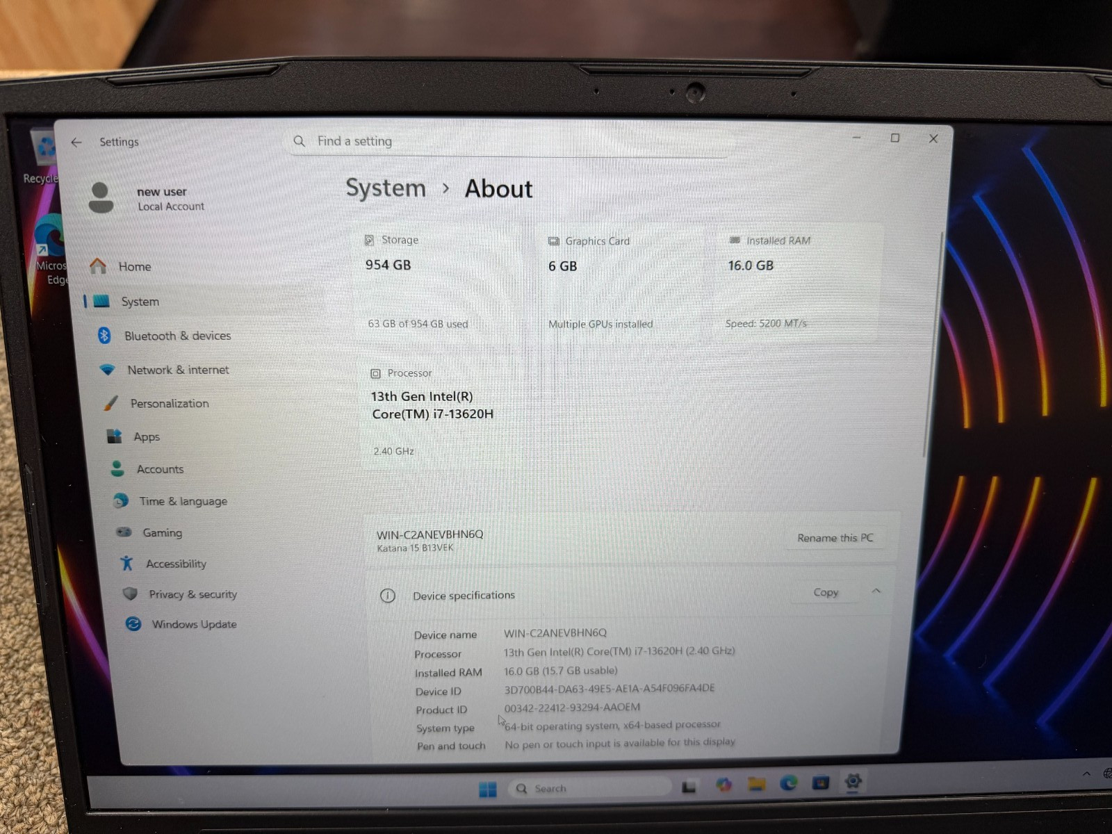 MSI Katana 15 B13VEK 15.6″ i7-13620H 2.4GHz 16GB RAM 1TB SSD GeForce RTX 4050
