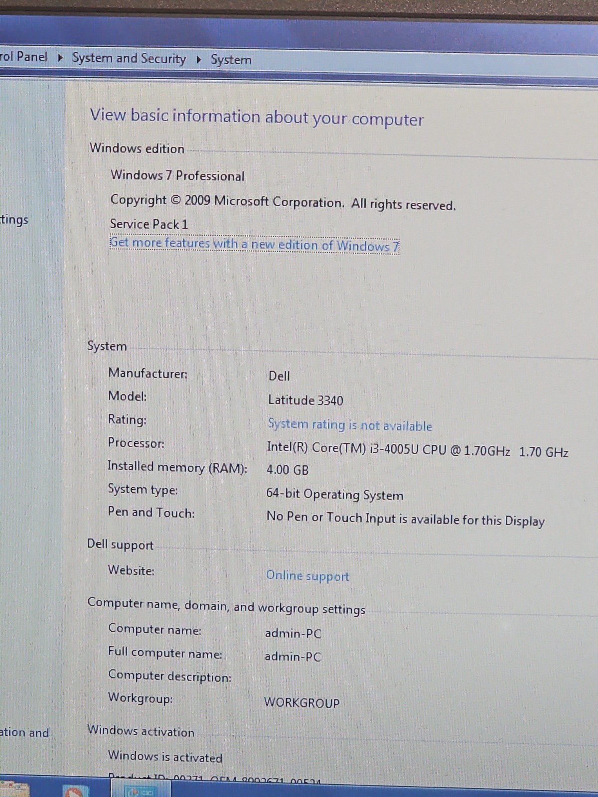 Dell LATITUDE 3340 WITH 4GB RAM AND 500GB HARD DRIVE. PLEASE READ