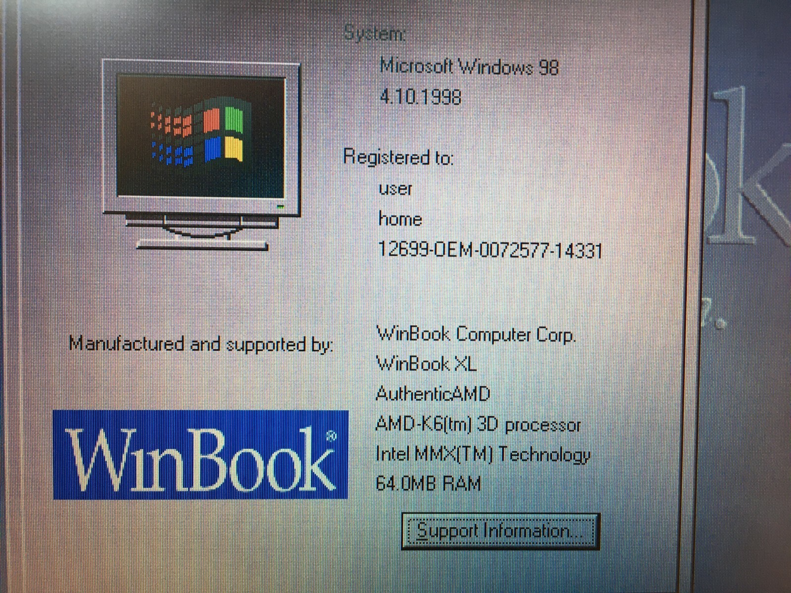 WINBOOK XL LAPTOP WinBook XL AMD-K6 3D PROCESSOR WINDOWS 98 OFFICE 97