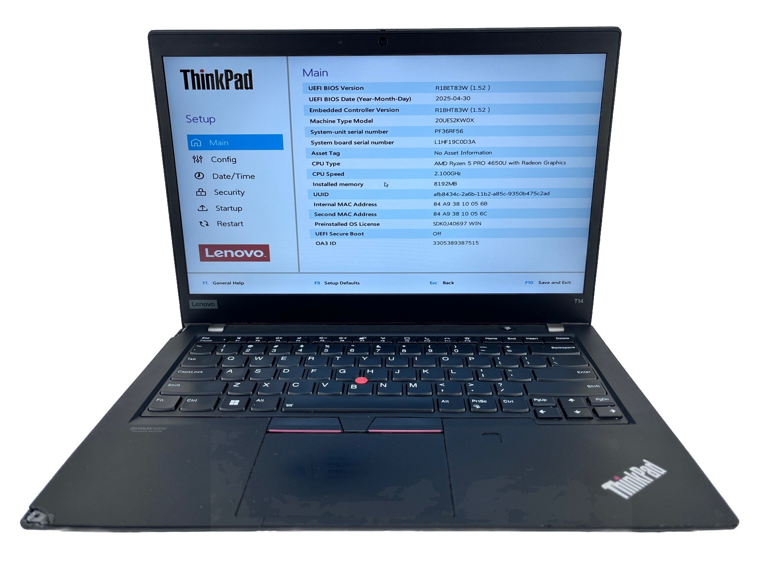 Lenovo ThinkPad T14 (Gen 1) 14″ Ryzen 5 Pro 4650U 2.10GHz 8GB 512GB *Grade C*